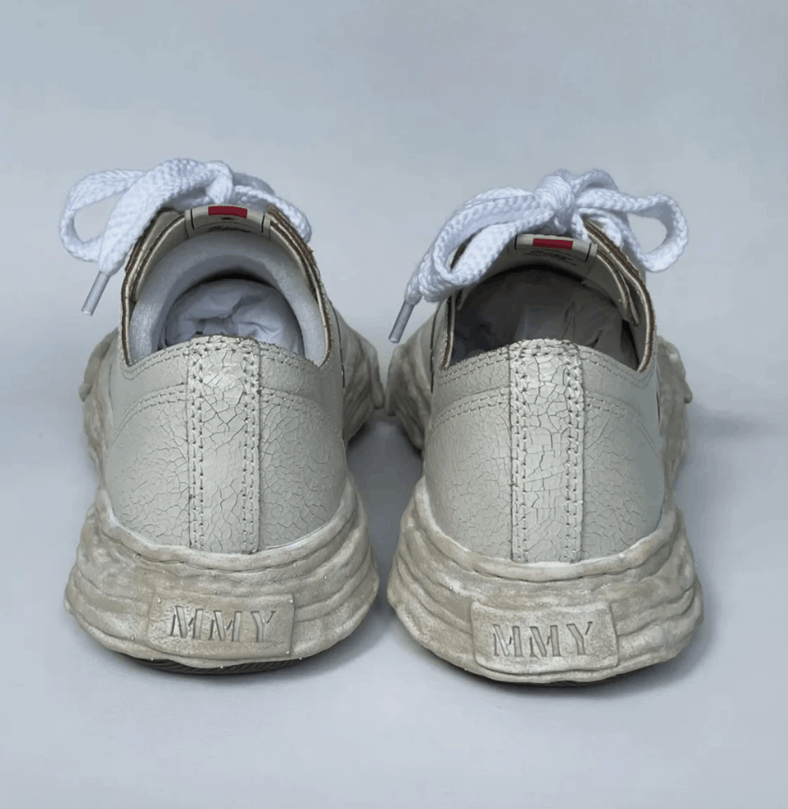 Maison MIHARA YASUHIRO Cream Cracked Leather ‘Peterson’ Sneakers Size US 10 / EU 43 - 13 Thumbnail