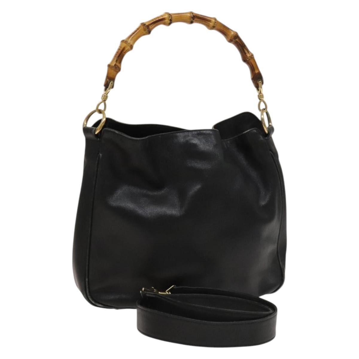 Gucci GUCCI Bamboo Handbag Leather Black Gold 001 3754 001 3754 Size ONE SIZE - 1 Thumbnail
