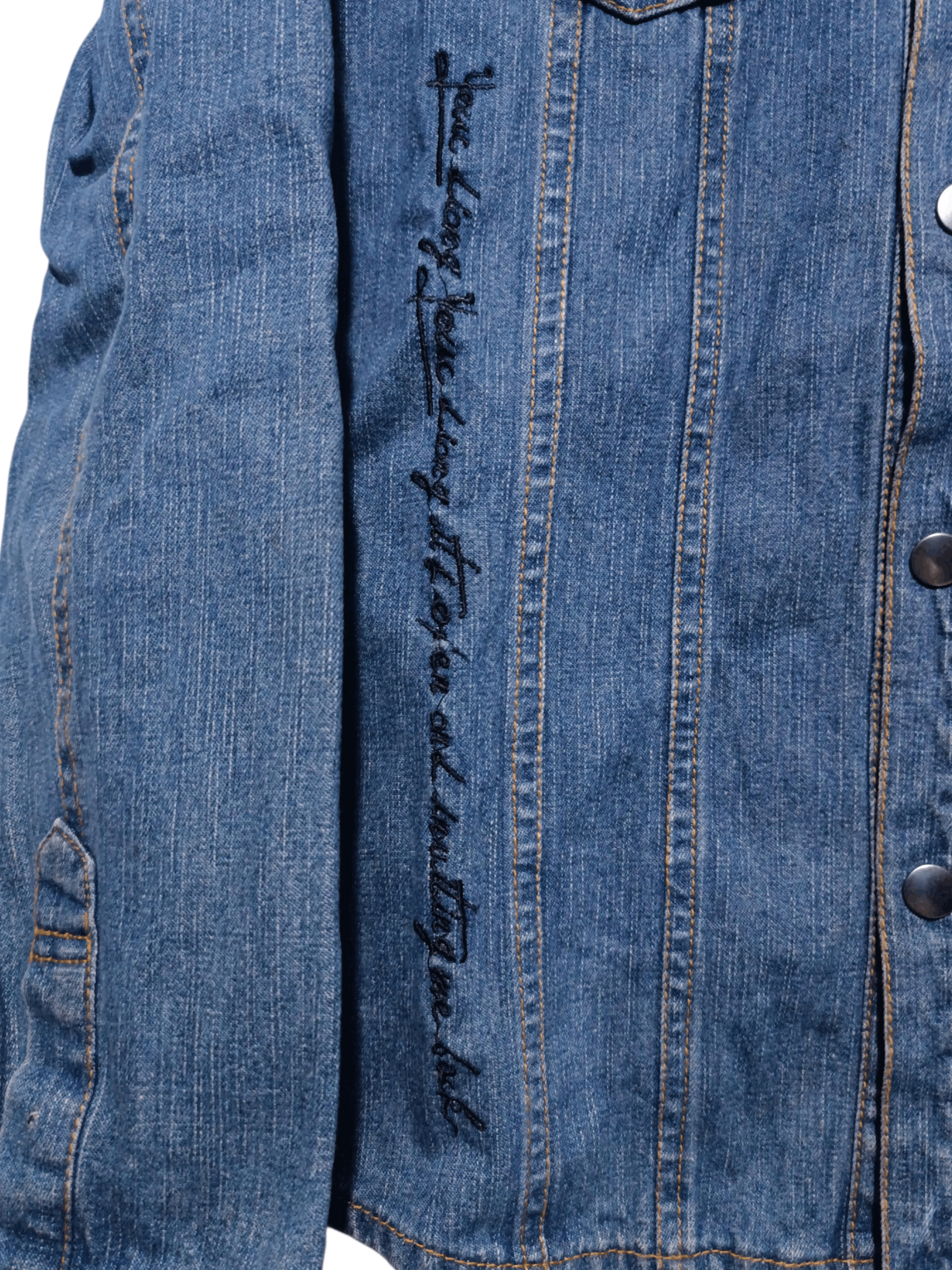 Japanese Brand Vintage Xfrm Archive Script Embroidered Denim Trucker Size US M / EU 48-50 / 2 - 5 Thumbnail