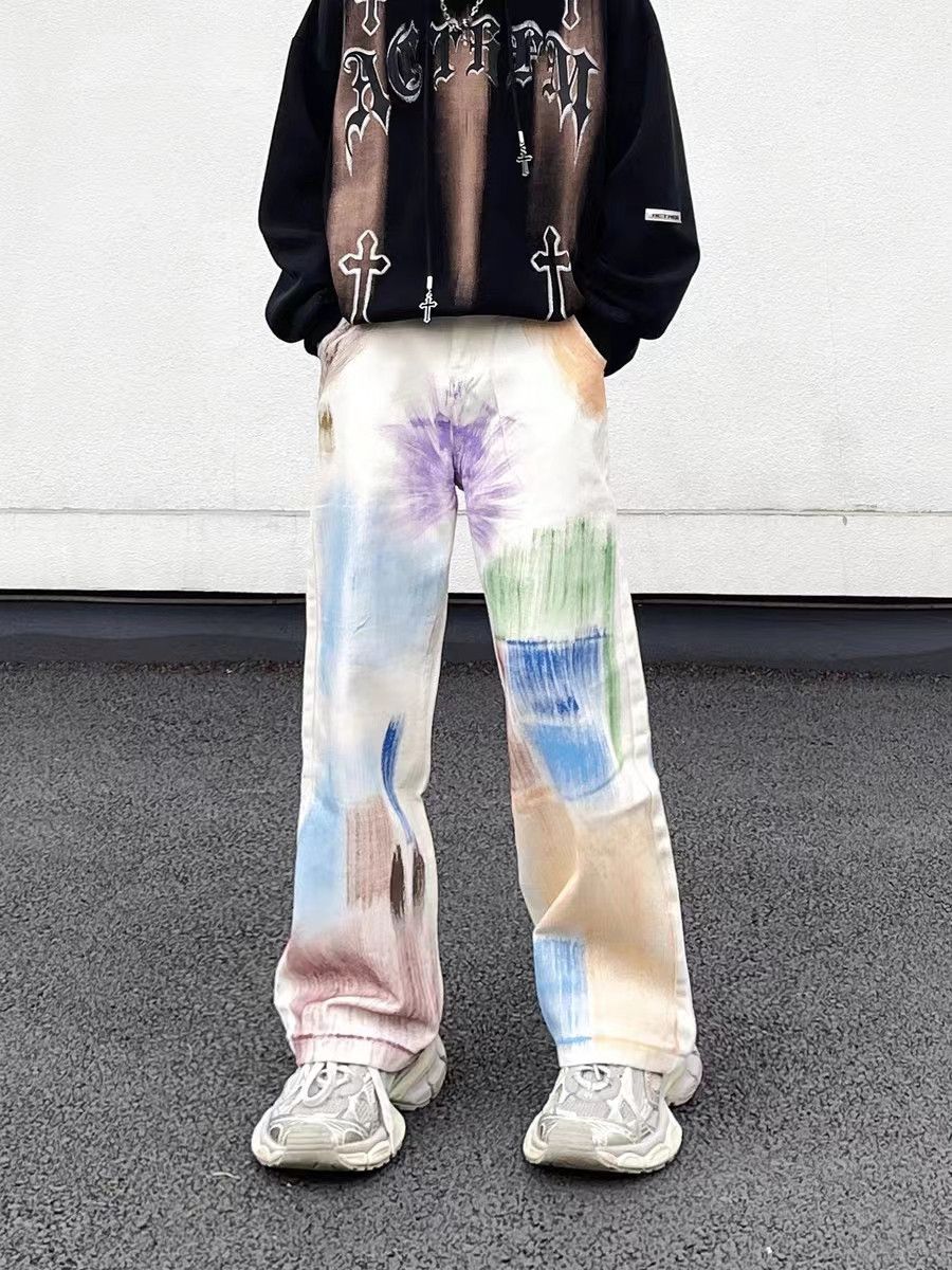 Japanese Brand × Jean High street graffiti wide leg design draped jeans Size US 31 - 4 Thumbnail