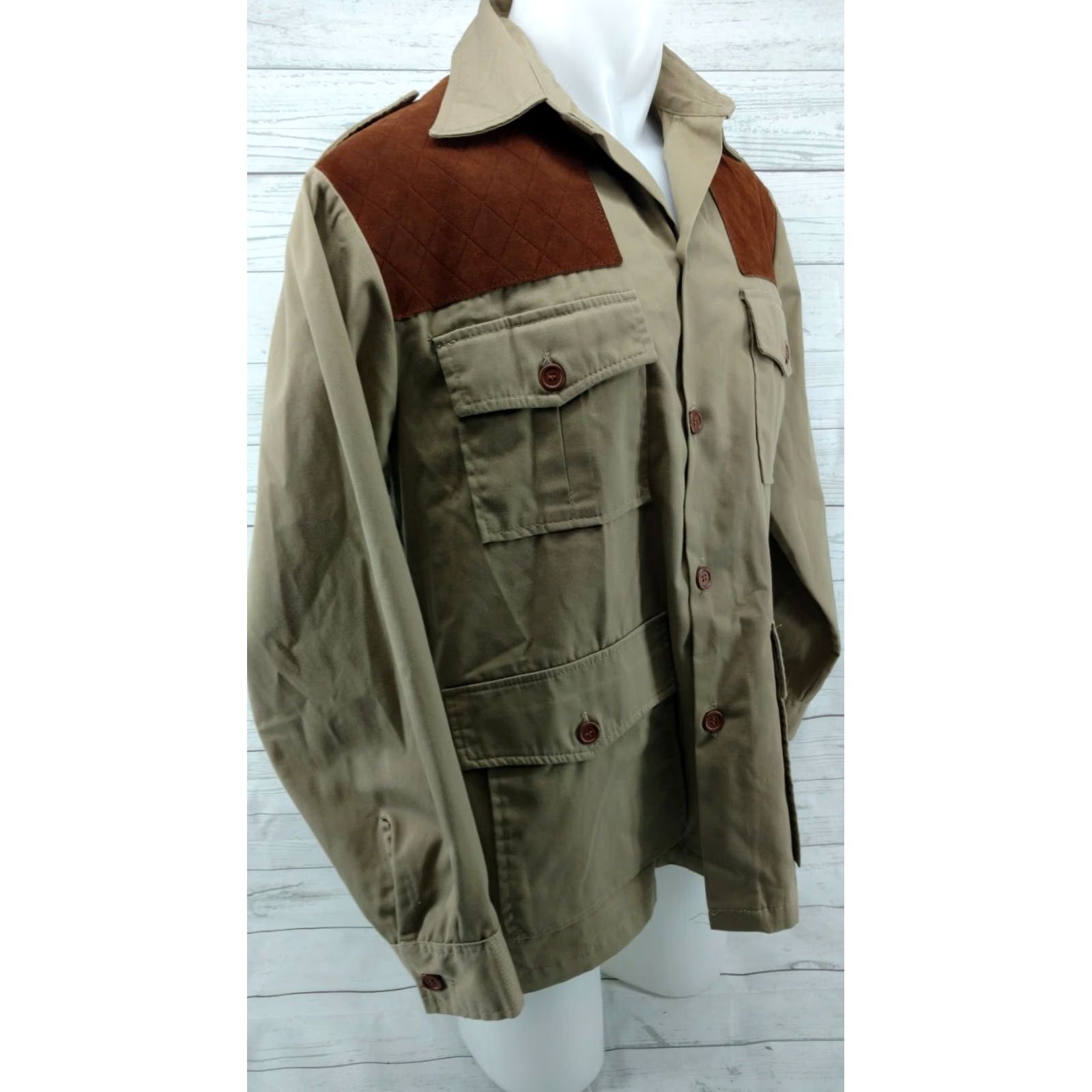 Vintage Woolrich USA Brown Leather Shoulder Patch Hunting Shirt Jacket SZ Large Mens Long Sleeve 1980s G11 Size US L / EU 52-54 / 3 - 4 Thumbnail