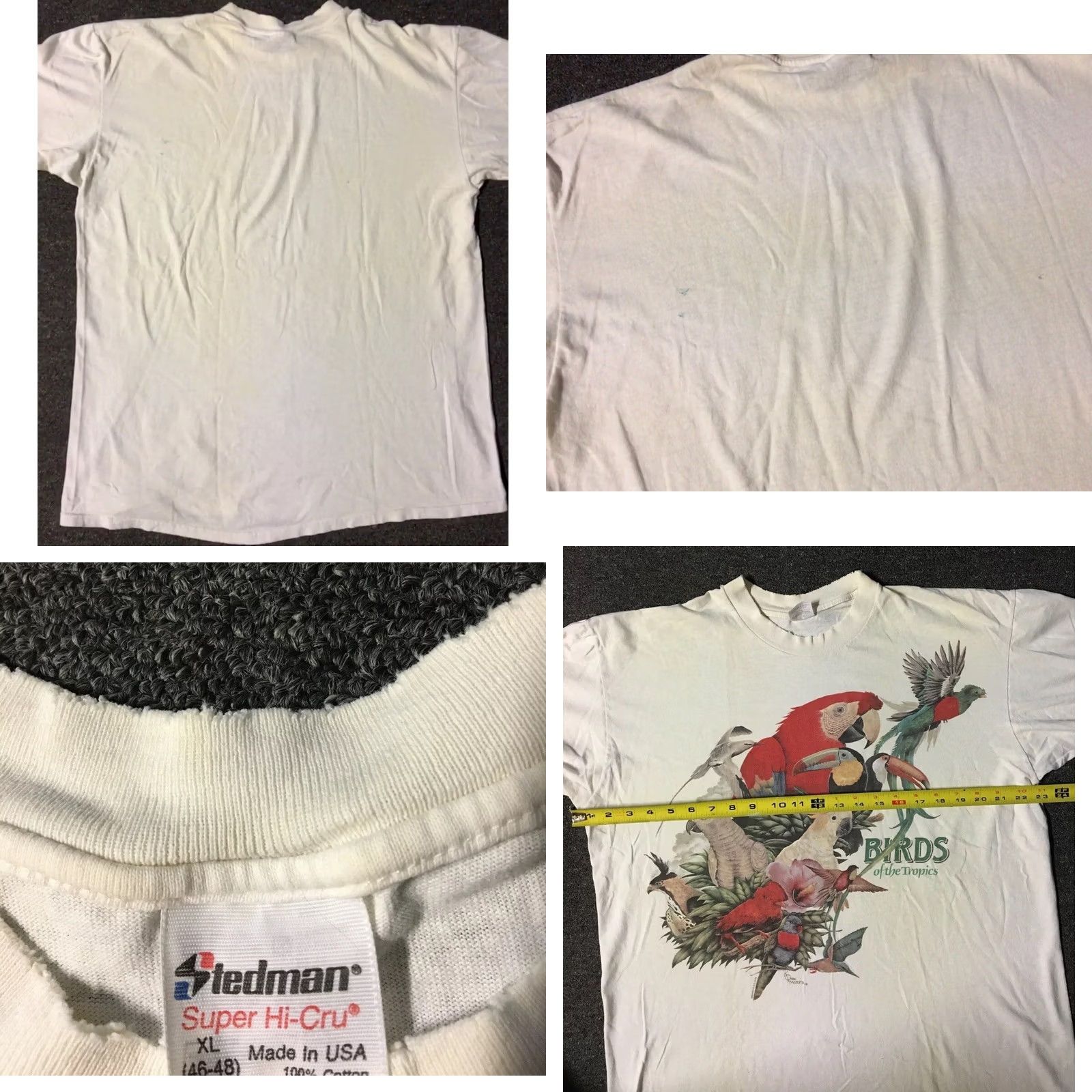 Vintage VINTAGE Birds Of The Tropics T-Shirt XL White Short Sleeve Stedman 80s 90s Grunge Distressed Single Stitch Nature Art Mens Size US XL / EU 56 / 4 - 8 Thumbnail