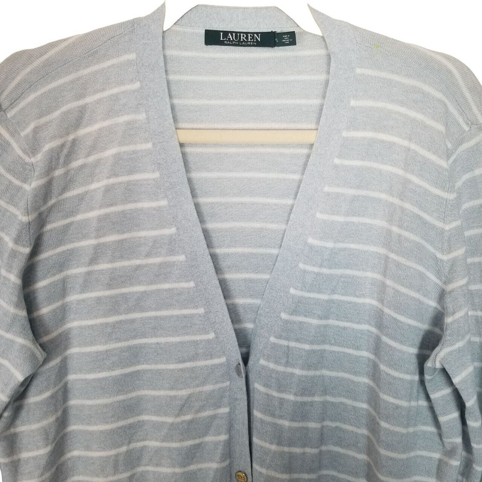 Lauren Ralph Lauren Lauren Ralph Lauren Women Striped Cardigan Sweater LP Preppy Size L / US 10 / IT 46 - 2 Thumbnail
