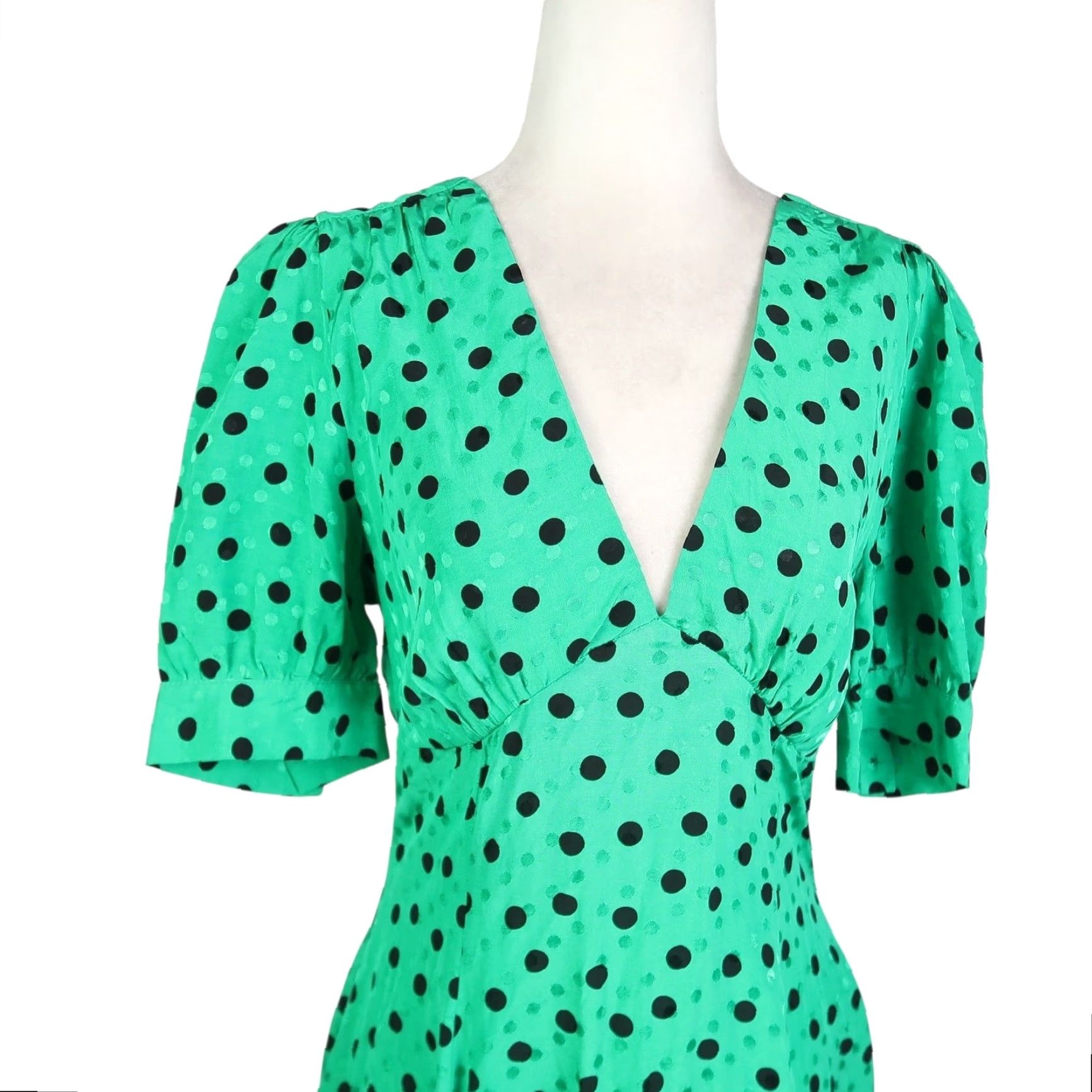 Topshop Dress Polka Dot Satin Fit and Flare V-Neck Mini 6 NWT Womens