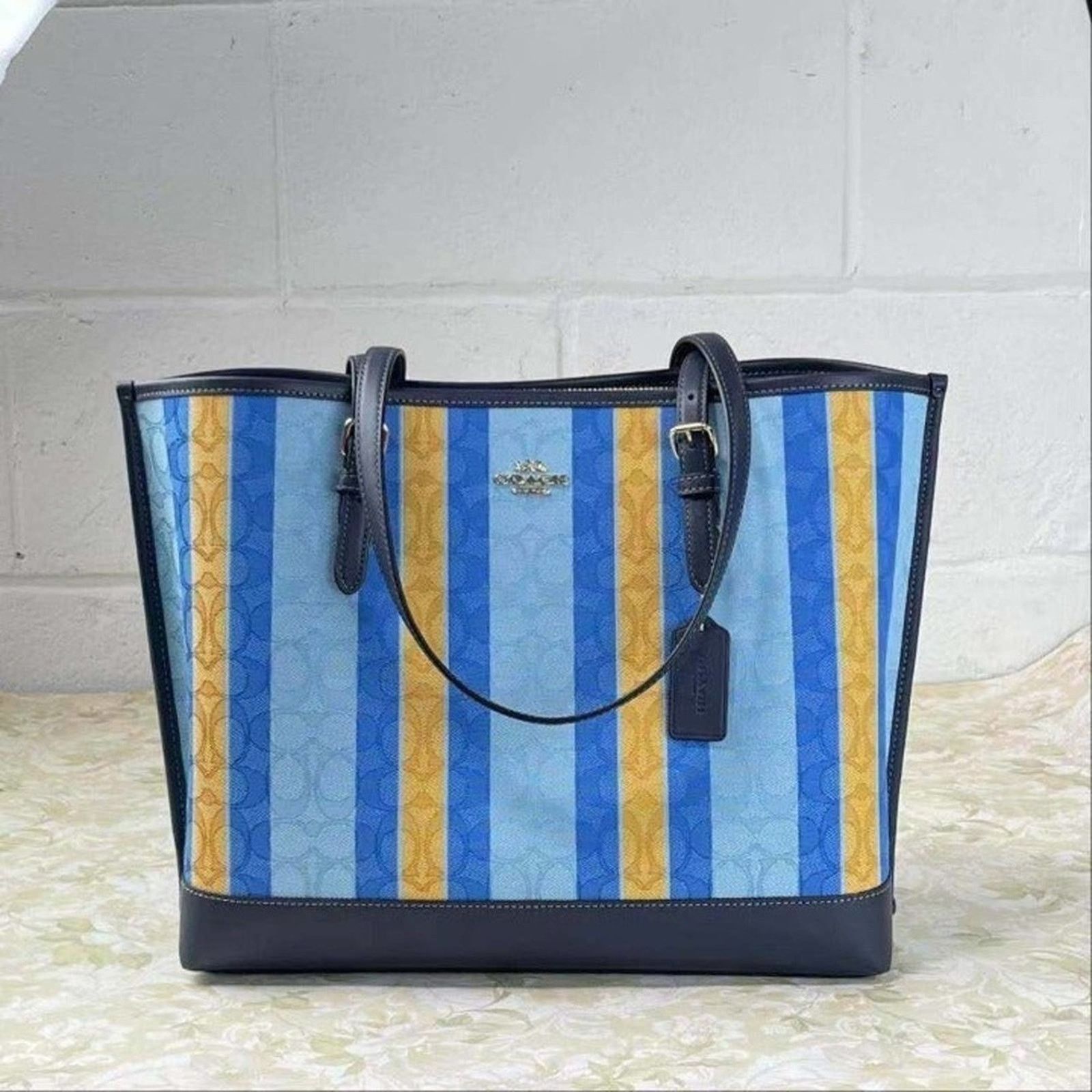Coach Coach Mollie Tote in signature jacquard stripes C4088 Blue Size ONE SIZE - 1 Thumbnail
