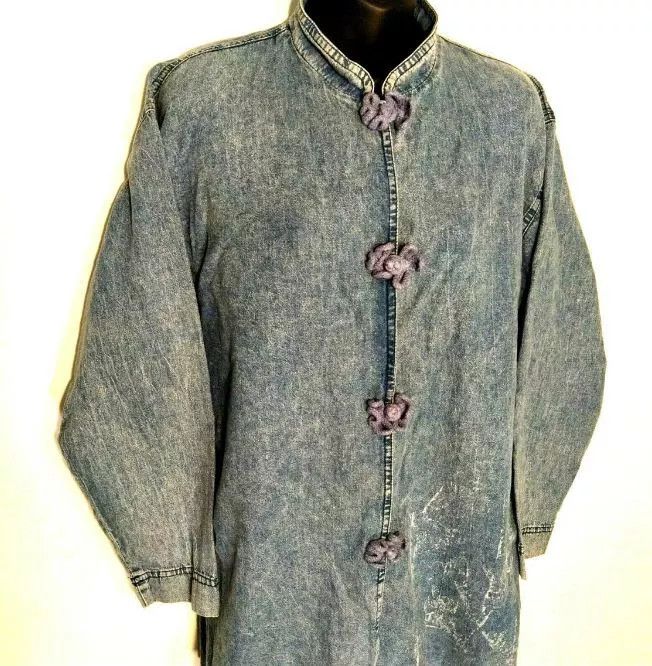 Vintage Vintage 90s MARSHA SPORT Dress Blue L Distres Flower Buttons Size L / US 10 / IT 46 - 1 Thumbnail