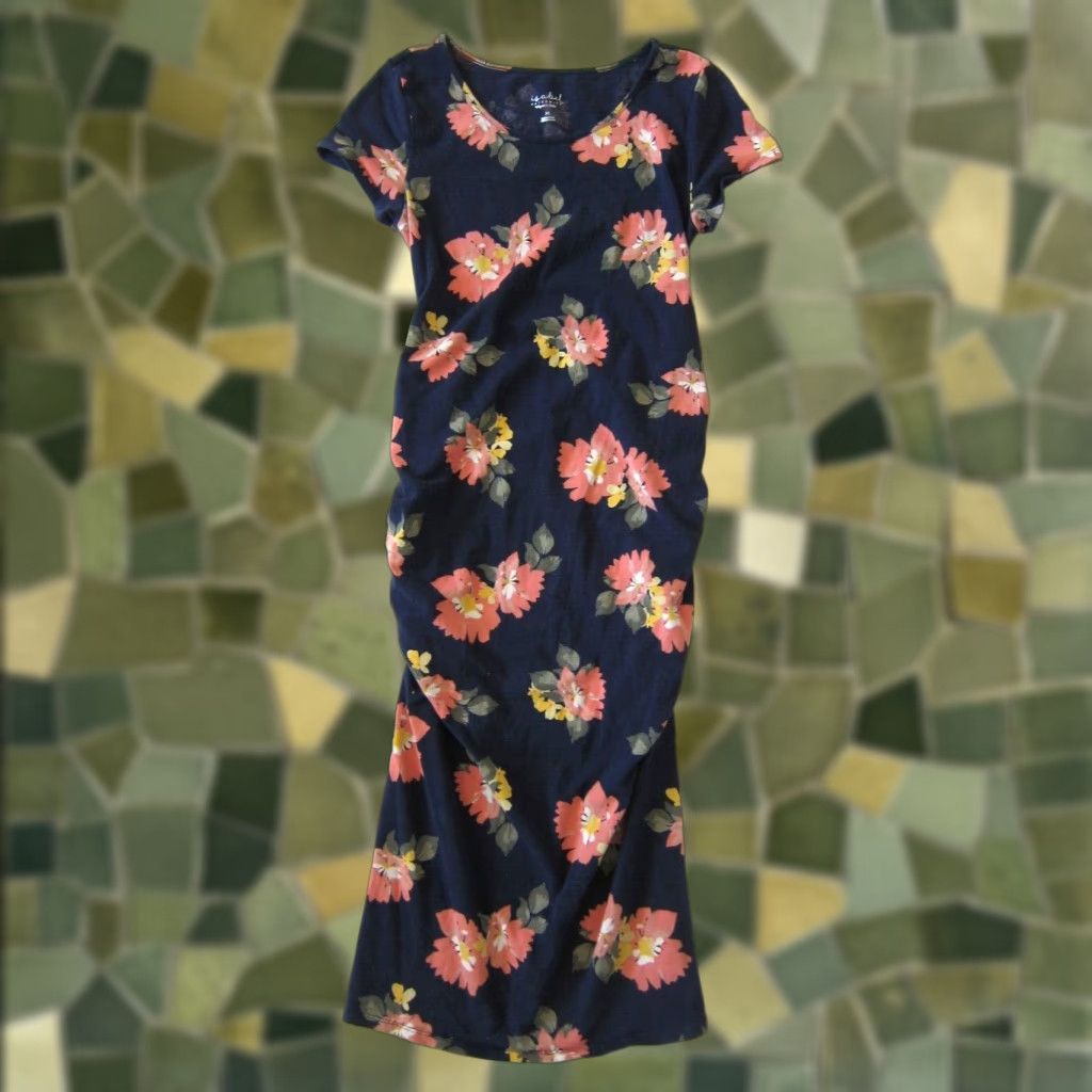 Vintage Isabel Maternity Blue Pink Floral Stretch Short Sleeve Fitted Shirt Dress XS Size XS / US 0-2 / IT 36-38 - 1 Thumbnail
