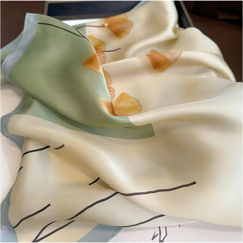 Other ✨Bandana Square Scarf Satin Silky Soft neck wrap Green Beige Size ONE SIZE - 3 Thumbnail
