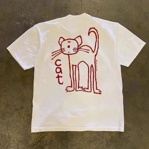 VIBE Kizuki x Asaka White casual retro cute cat print t-shirt Size US L / EU 52-54 / 3 - 5 Thumbnail