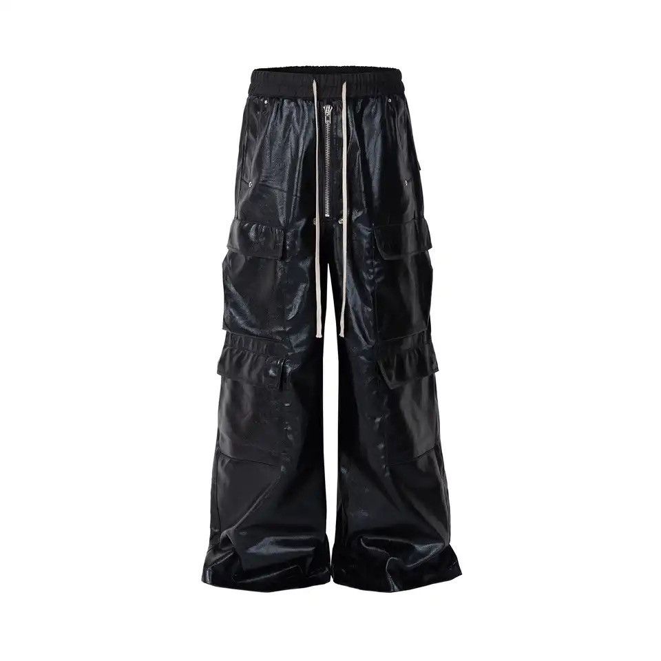 RO Style Glossy Black Pu Leather Pants Hombre Baggy