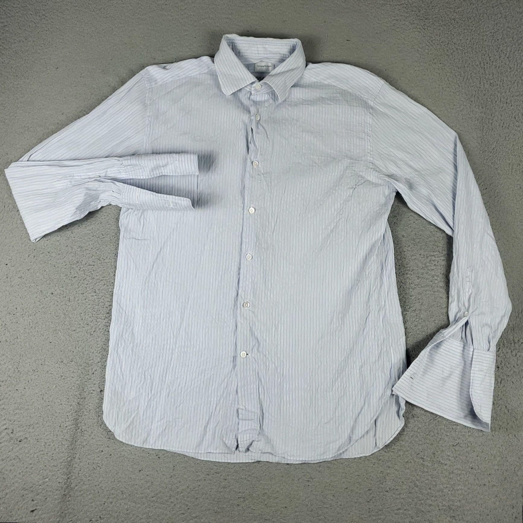 Ermenegildo Zegna VINTAGE Ermenegildo Zegna Shirt Men 16 41 Blue French Cuff Dress Button Up Long Sleeve 100% Cotton, Regular, Size 16, Blue, Classic, Mens Size 42R - 2 Thumbnail