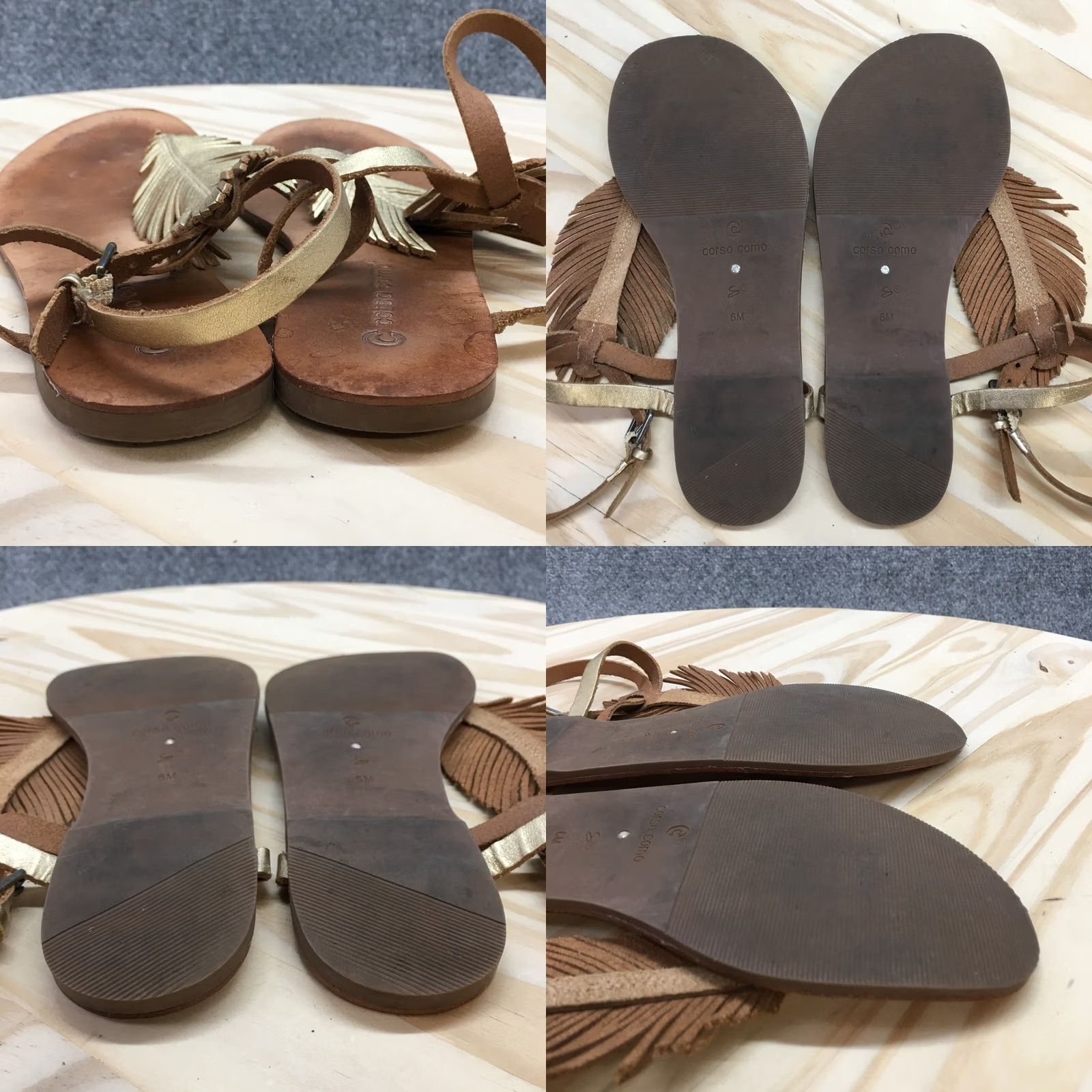 Vintage Corso Como Sandals Womens 6 M Edgar Thong Ankle Strap Gold Feather Buckle Strap Shoes Sandal Solid Gold Womens Size US 6 / IT 36 - 8 Thumbnail