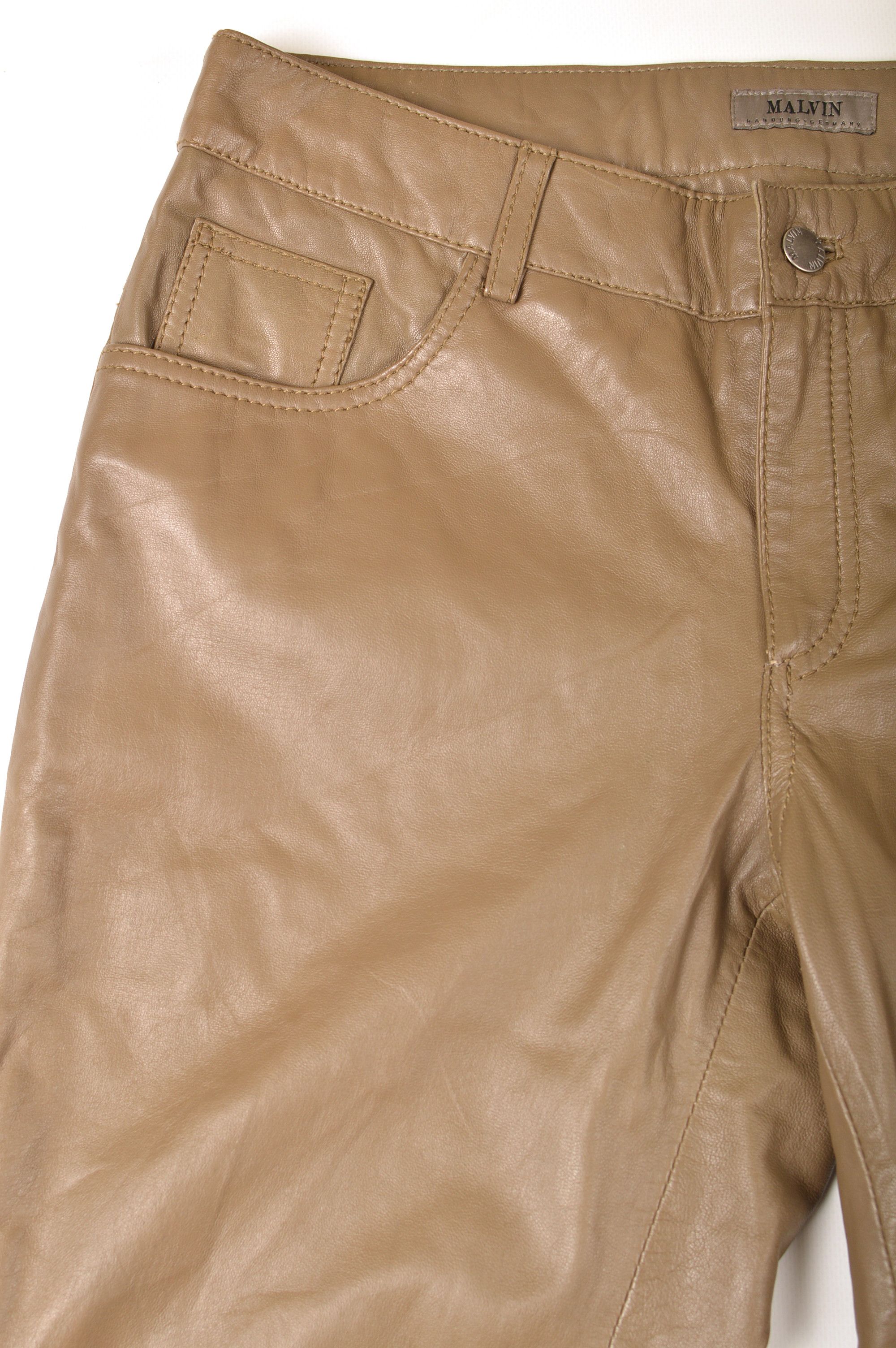 Designer × Leather Malvin Hamburg Germany Womens Olive Leather Pants Size 27" / US 4 / IT 40 - 3 Thumbnail