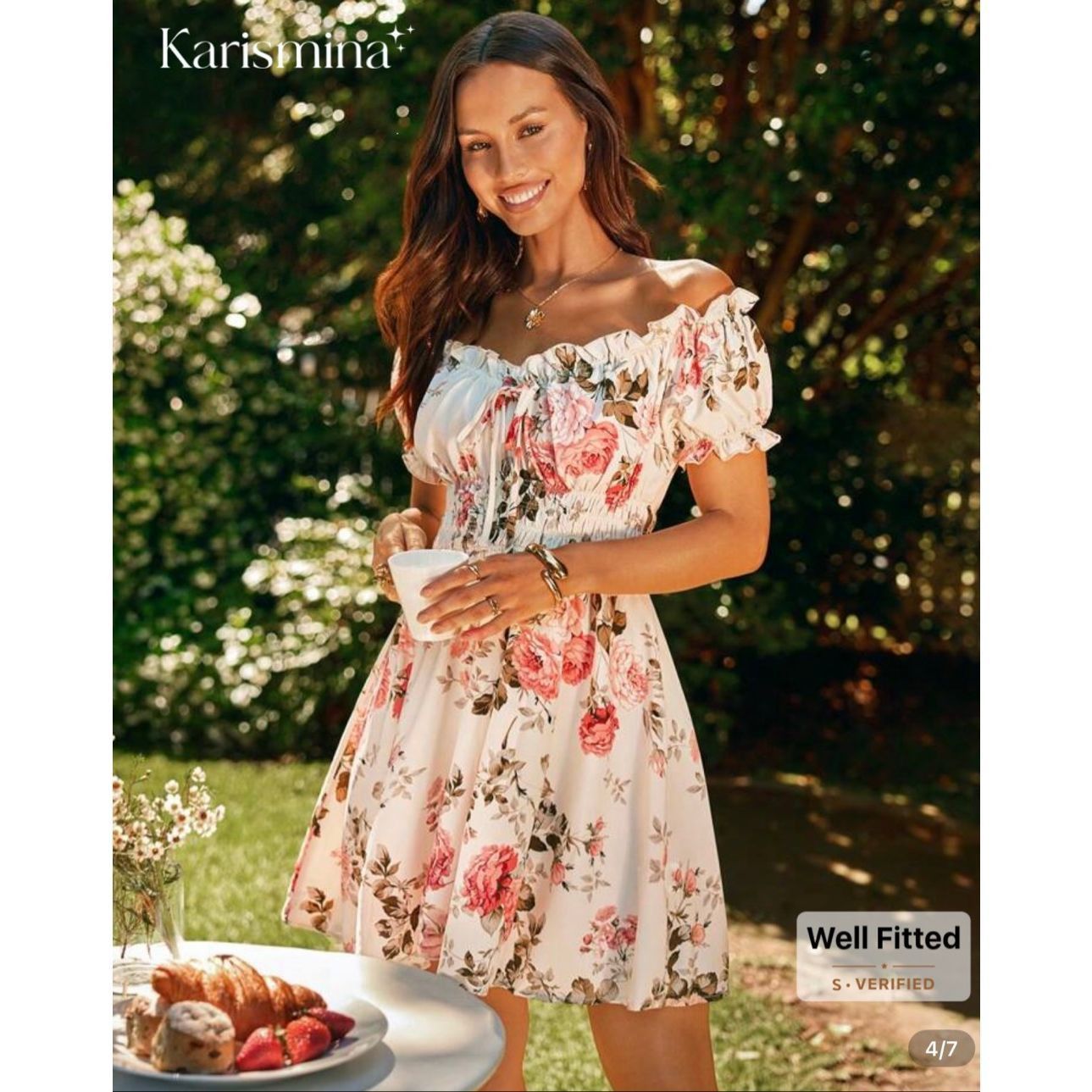 Shein KARISMINA Vacation Spring/Summer Floral Printed Woven Off-Sh Size L / US 10 / IT 46 - 2 Thumbnail