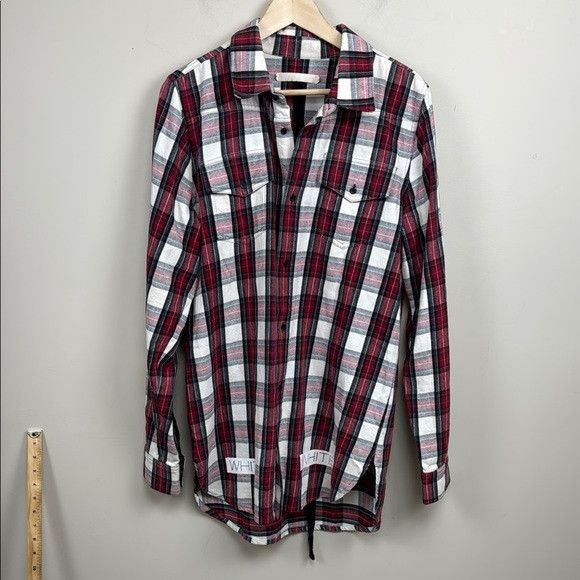 Off-White NEW OFF WHITE burgundy and white long sleeve plaid button Size US L / EU 52-54 / 3 - 2 Thumbnail