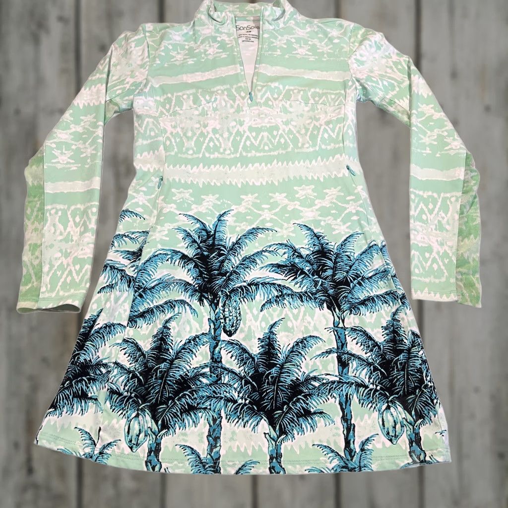 Vintage San Soleil Dress XS Long Sleeve Tropical UV 50 Pockets Green Nylon Spandex Size XS / US 0-2 / IT 36-38 - 1 Thumbnail