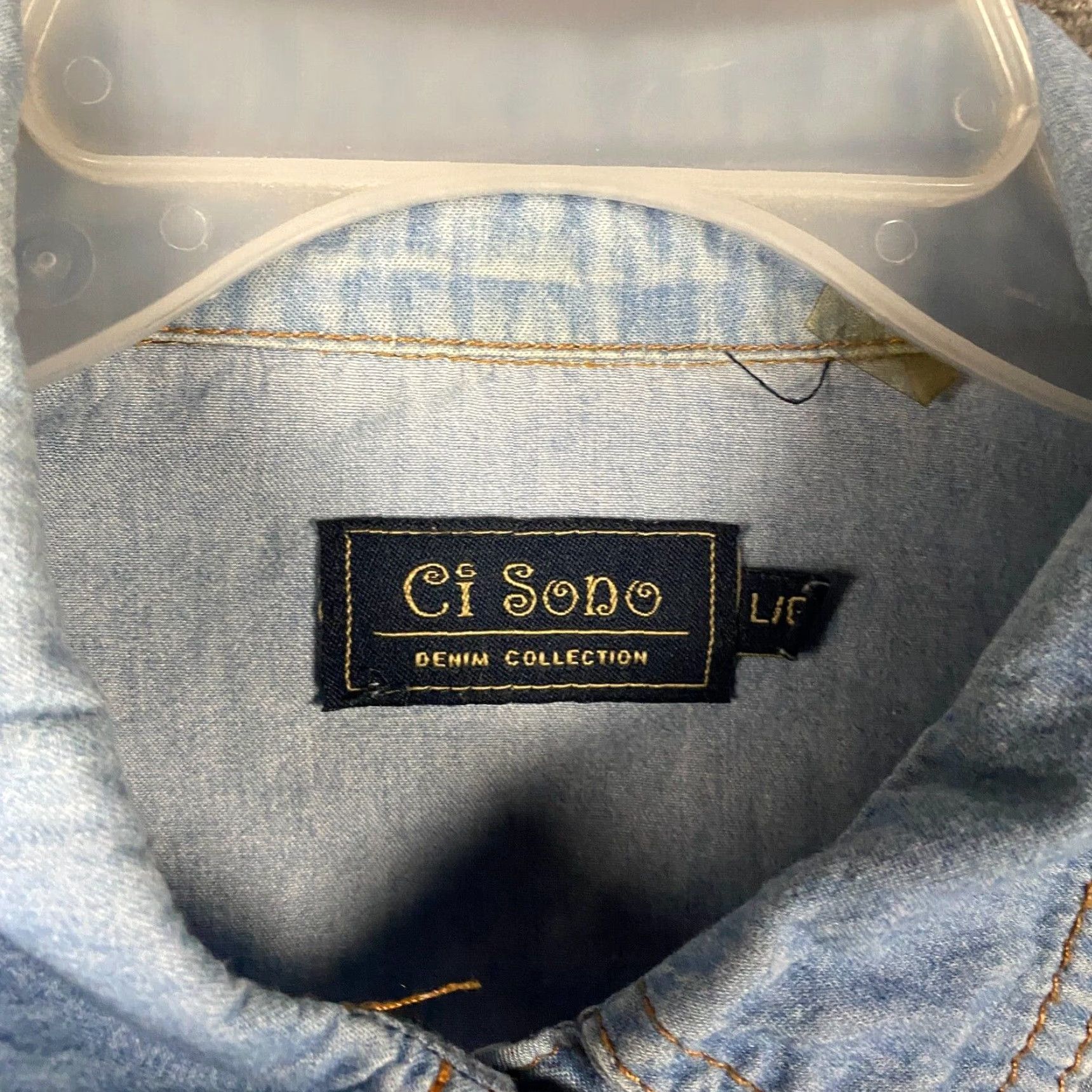 Vintage CI SONO Pearl Snap Top Women's Large Long Sleeve Blue 100% Cotton Adults L Size L / US 10 / IT 46 - 5 Thumbnail