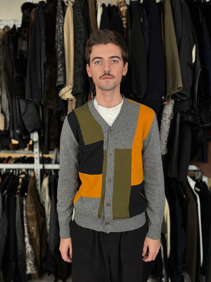 Comme des Garcons Comme des Garçons SHIRT Grey Patchwork Yellow Wool Cardigan Sweater Size US S / EU 44-46 / 1 - 2 Thumbnail