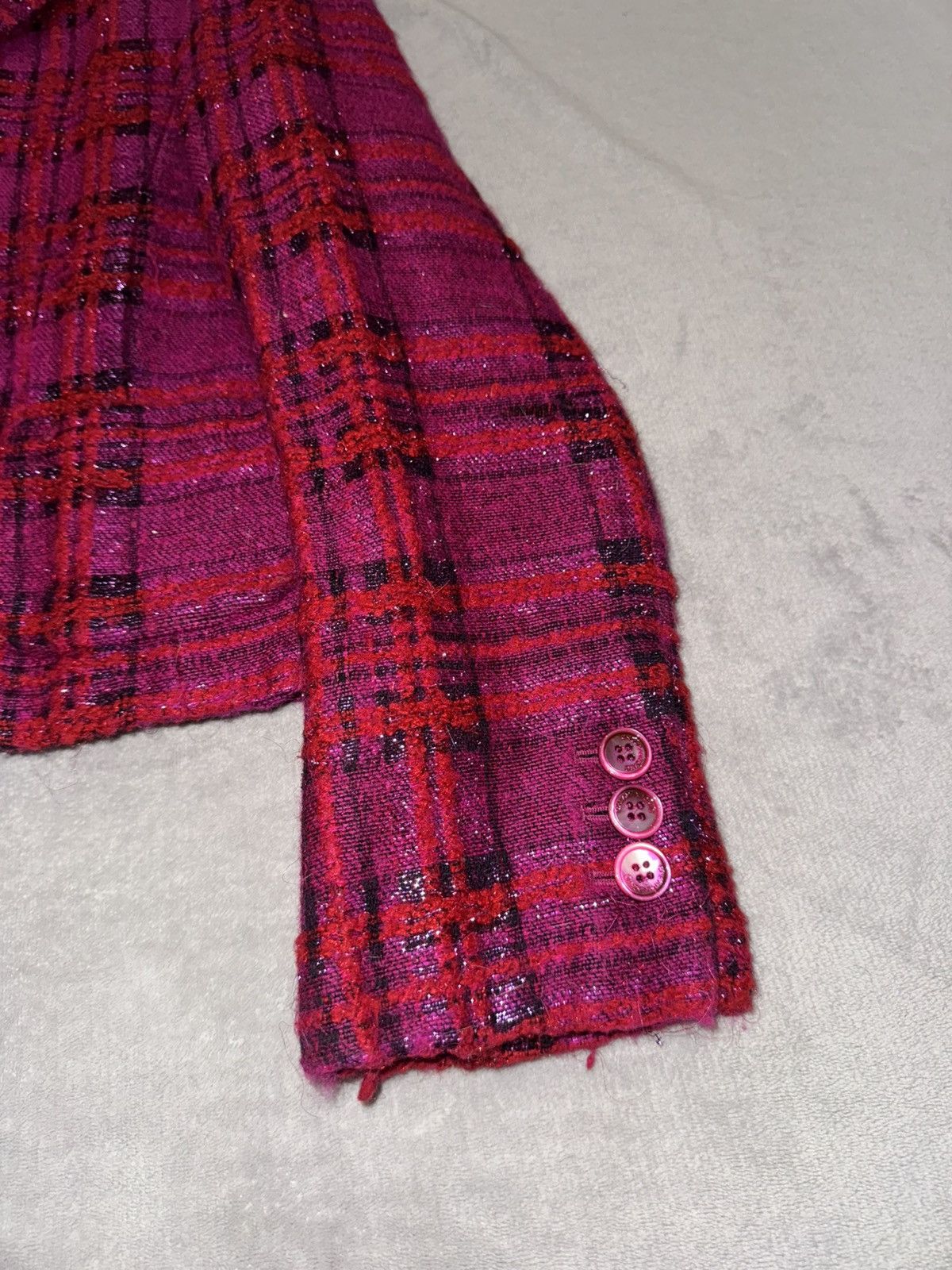 Moschino Moschino Cheap and Chic Cropped Tweed Blazer – Red Check Size S / US 4 / IT 40 - 3 Thumbnail
