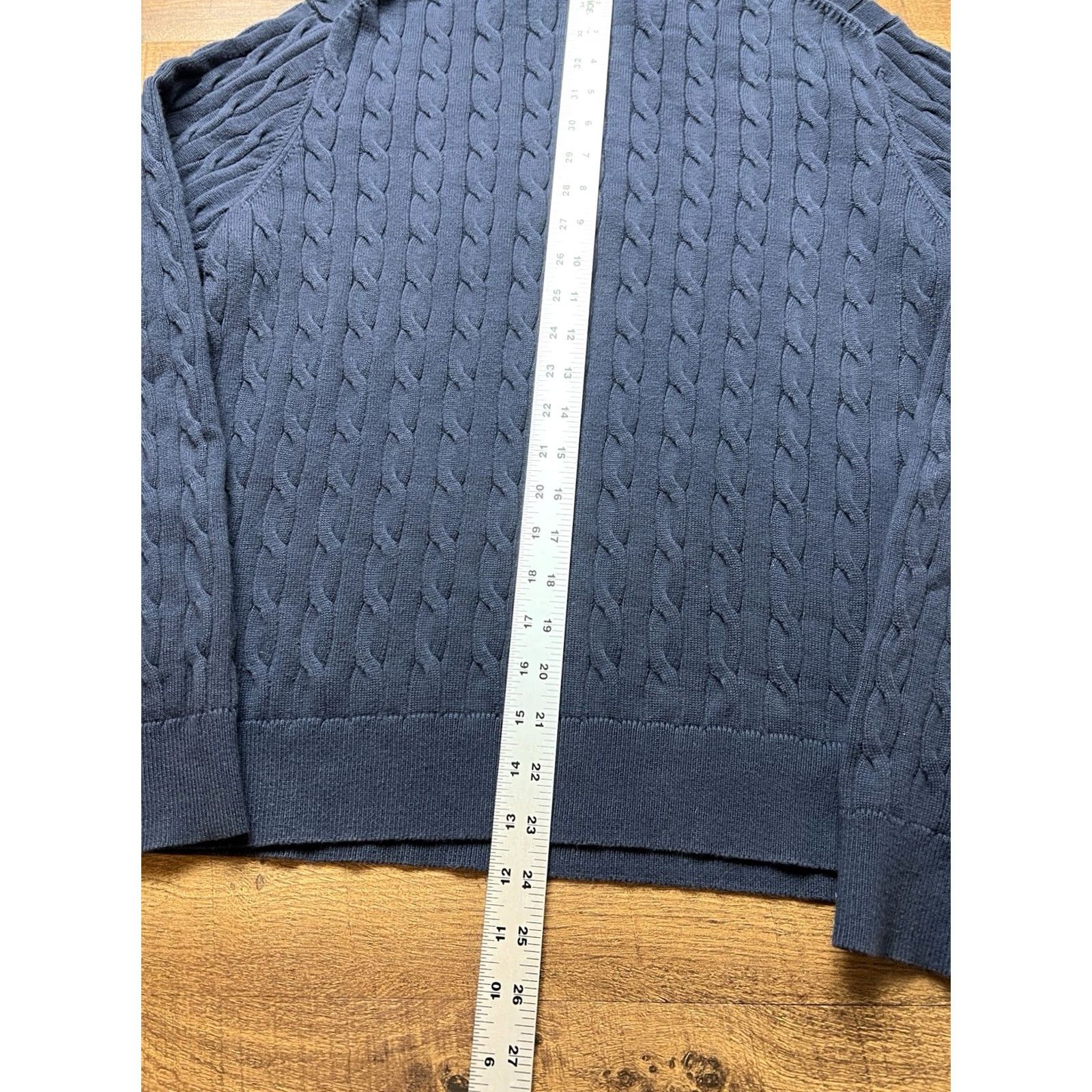 Lands' End VINTAGE Lands' End Mens Large Navy Blue Cable Knit Henley Mock-Neck Sweater Size US L / EU 52-54 / 3 - 8 Thumbnail