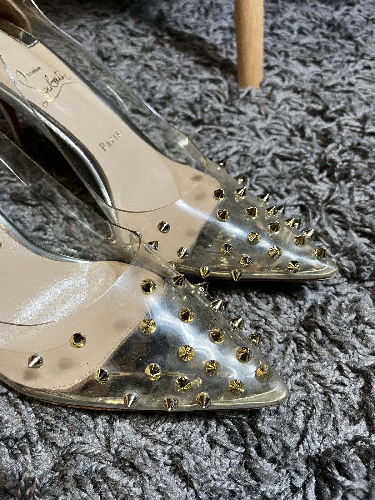 Christian Louboutin CHRISTIAN LOUBOUTIN HEELS Collaclou Gold Studded Pumps Size US 10.5 / IT 40.5 - 3 Thumbnail