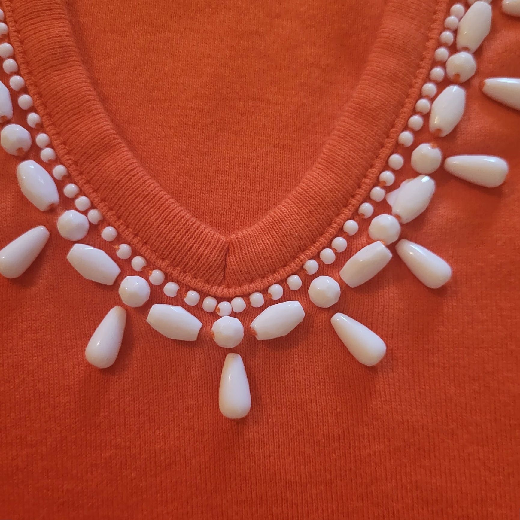 Talbots Talbots Blouse Shirt Womens XL Orange White Beaded Neckline V-Neck Short Sleeve Casual Jersey Cotton Shirt Size XL / US 12-14 / IT 48-50 - 5 Thumbnail