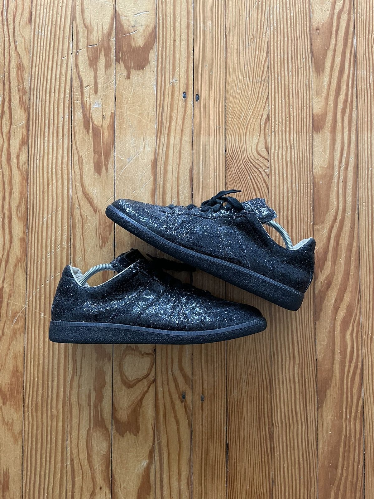 image of Maison Margiela Archive Runway Glitter Gat Army Trainer Shoes in Black, Men's (Size 9)