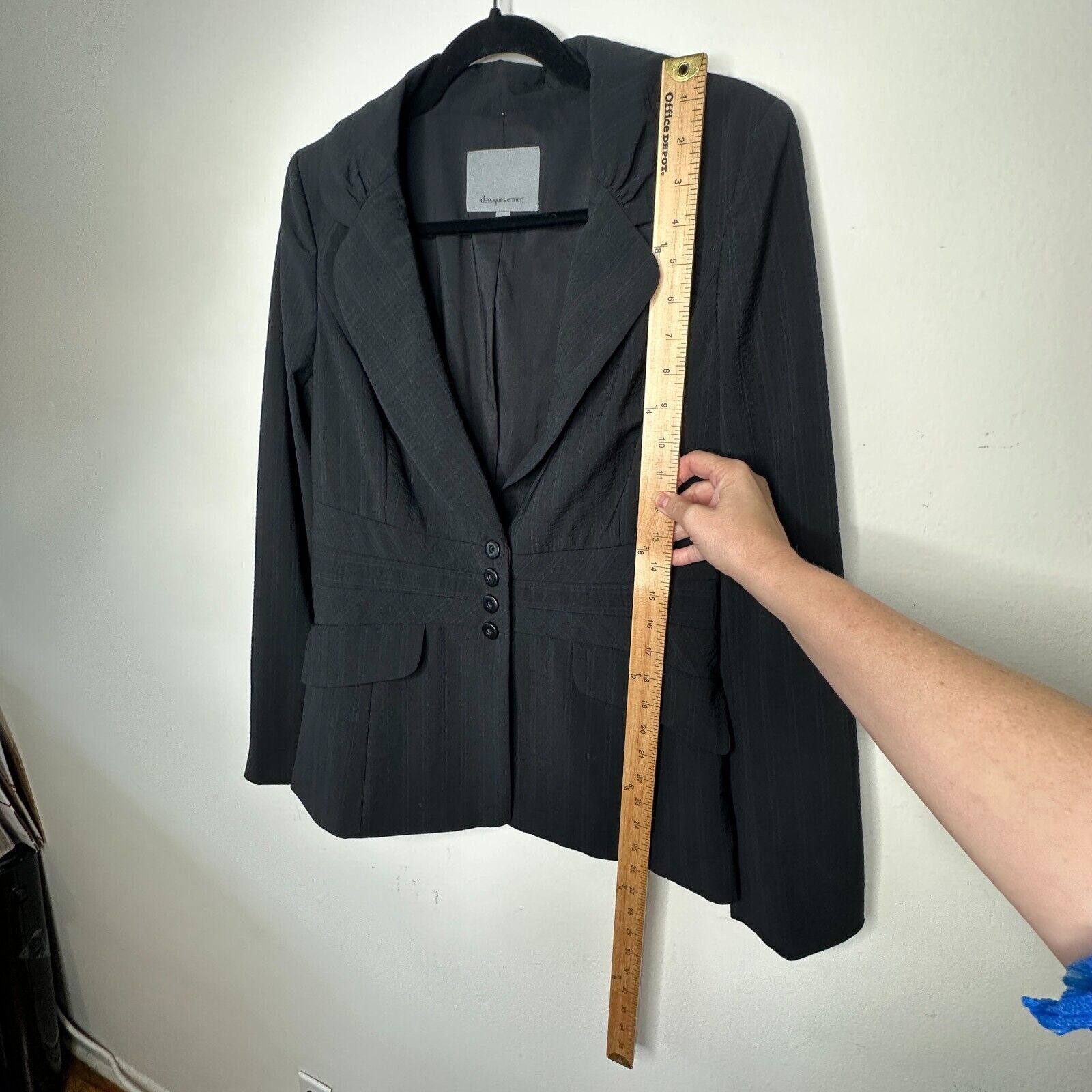 Other Classiques Navy Blue Pinstripe Peplum Waist Wool Blazer 10 Size L / US 10 / IT 46 - 7 Thumbnail