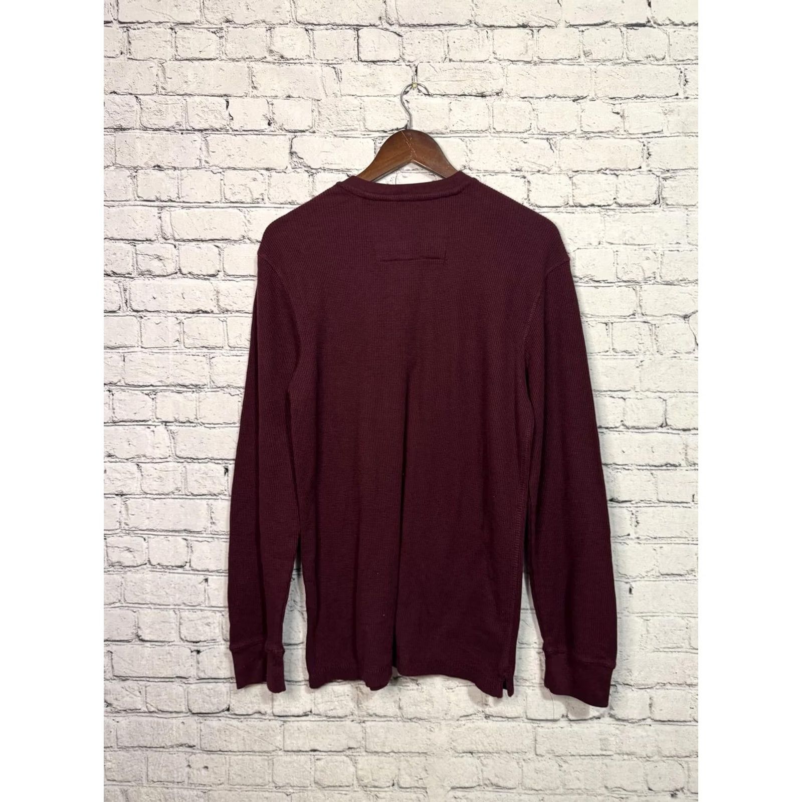 Chaps Chaps Mens Long Sleeve Waffle Knit Shirt Burgundy Medium Crew Neck Solid Cotton Sweater Casual Size US M / EU 48-50 / 2 - 4 Thumbnail