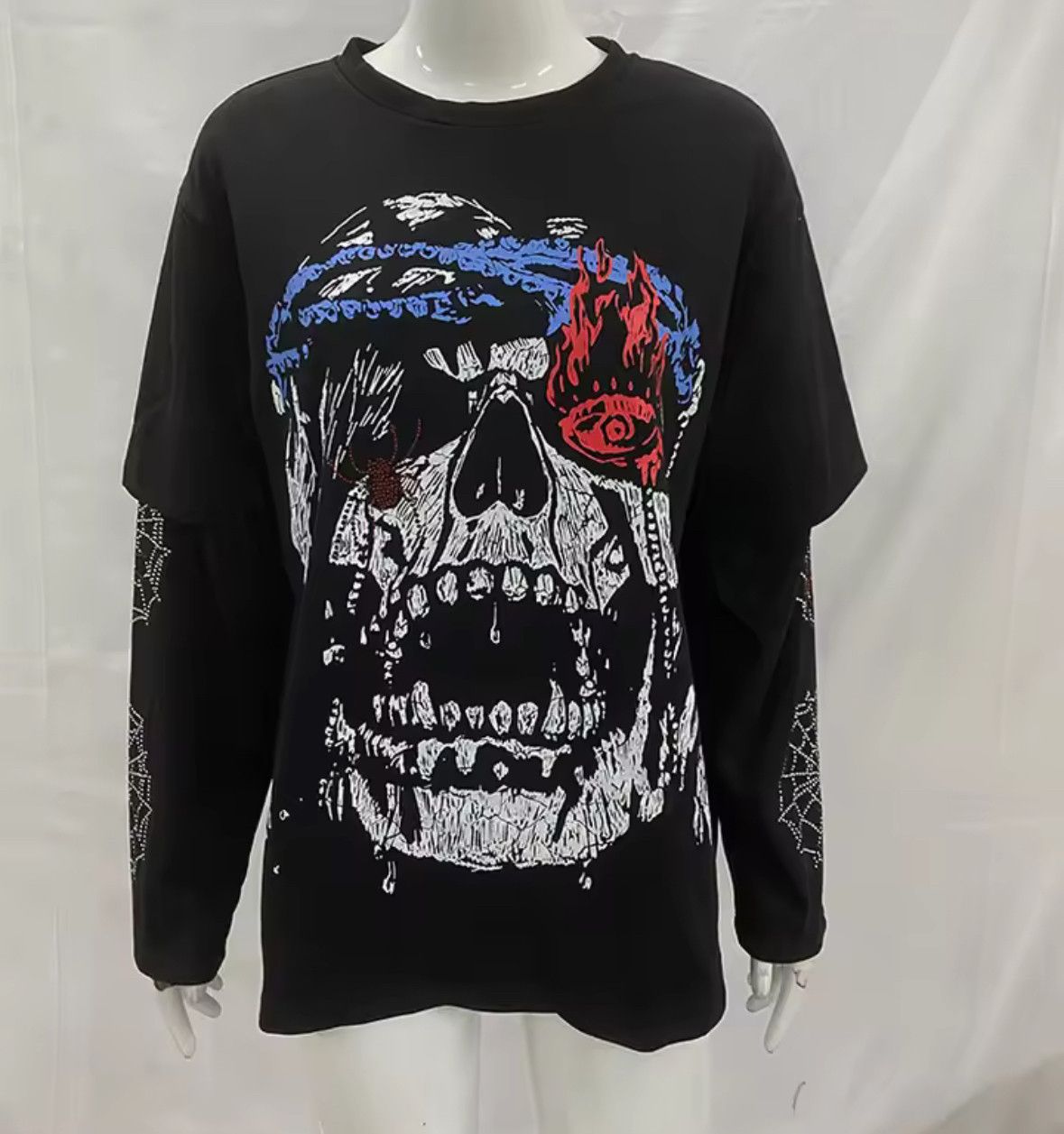 Other Y2K Streetwear Punk Skull Long Sleeve T-Shirt Graphic Tees Size US L / EU 52-54 / 3 - 4 Thumbnail