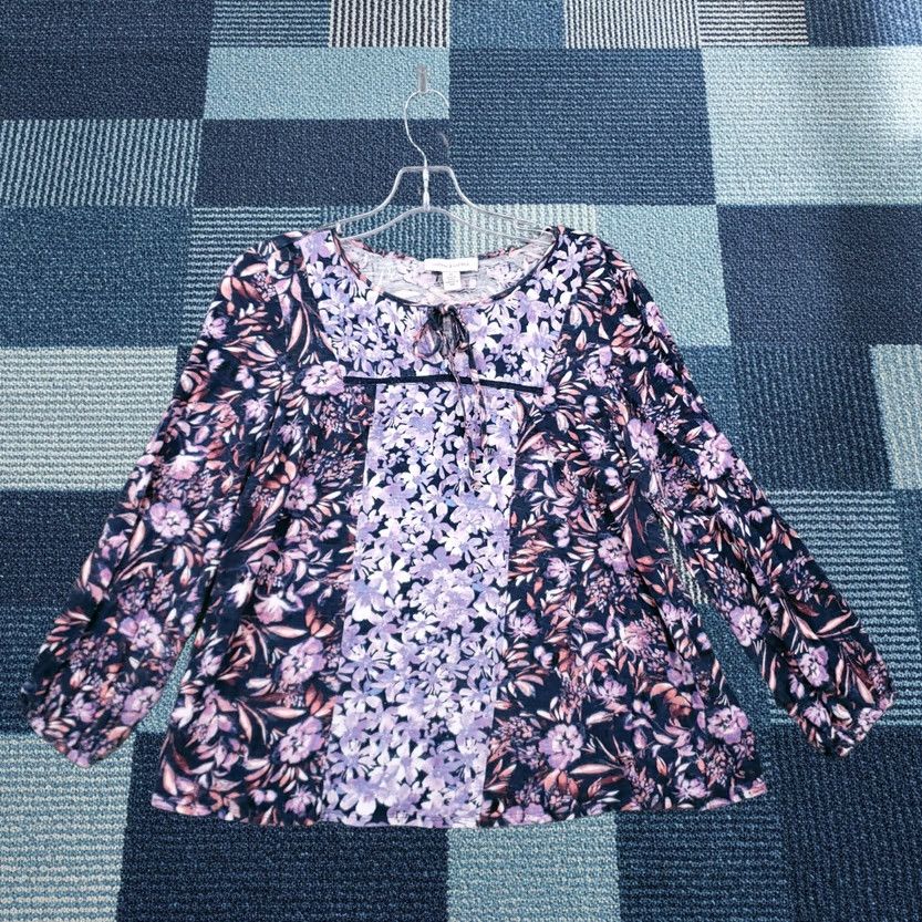 Vintage Vintage America Blouse Womens Medium Purple Floral Swing Long Sleeves Casual Size M / US 6-8 / IT 42-44 - 1 Thumbnail