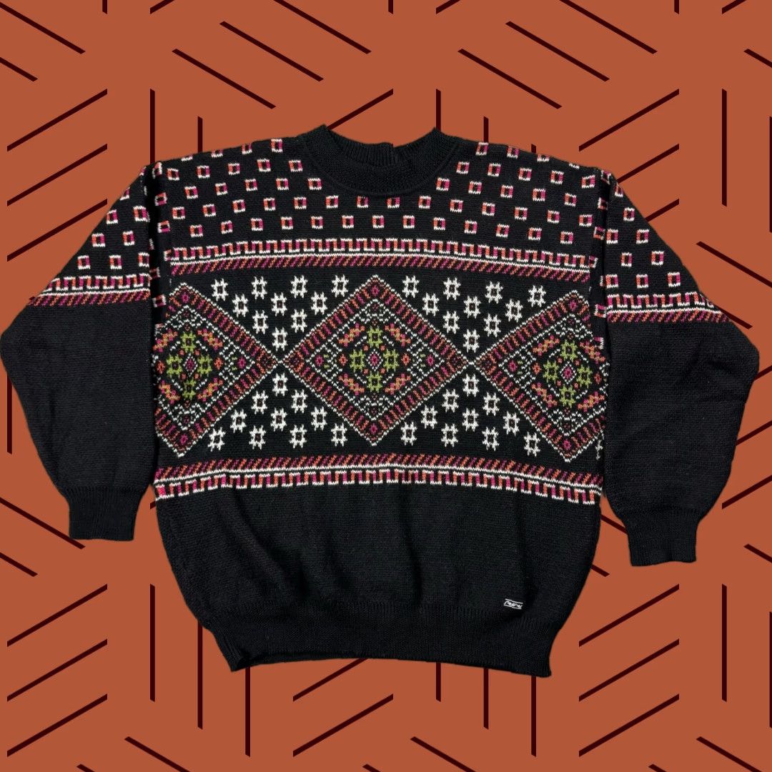 Vintage VINTAGE STEFFNER Wool Ski Sweater Shirt Mens Medium 52 Black Fair Isle 80s Ski Theme Vintage 80s Mens Size US M / EU 48-50 / 2 - 1 Thumbnail