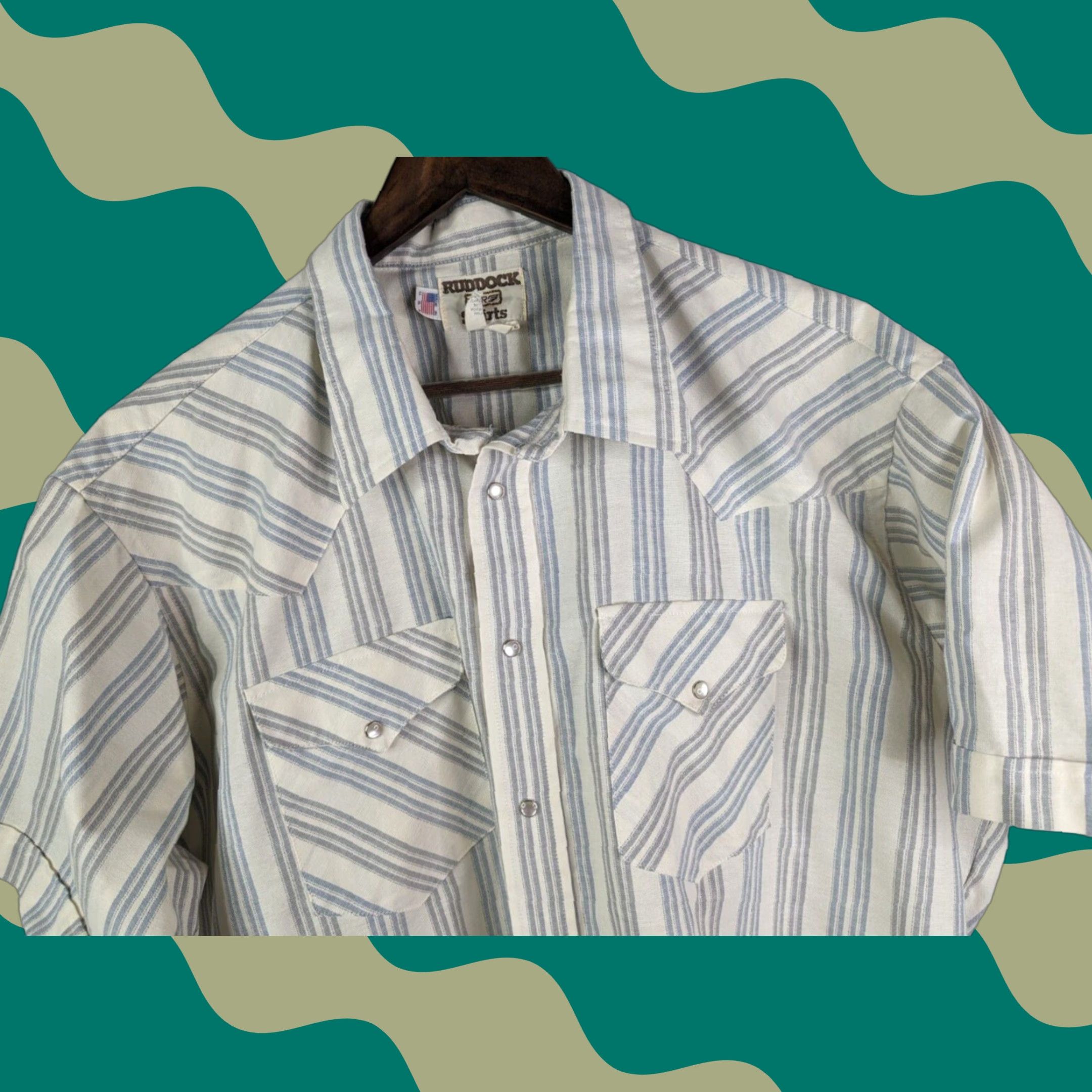 Vintage VINTAGE Ruddock Western Pearl Snap Shirt Big 18.5 65%polyester/35% Cotton Beige Short Sleeve Striped Button-Up Made in USA Mens Big & Tall Size US XXL / EU 58 / 5 - 1 Thumbnail