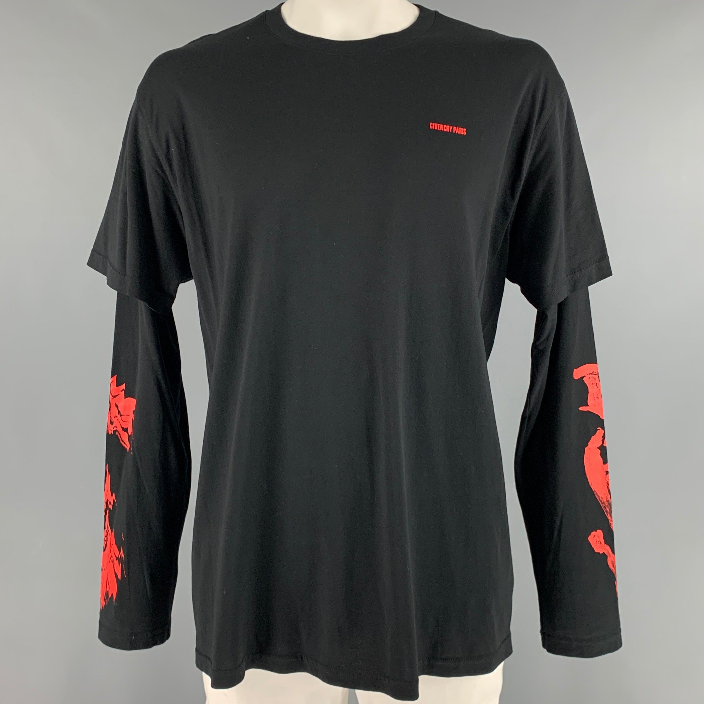 image of Givenchy Black Red Graphic Cotton Long Sleeve Tshirt, Men's (Size XL)