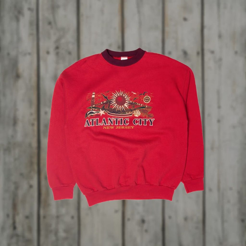 Logo 7 VINTAGE Atlantic City New Jersey Sweatshirt Logo 7 Red Large 1990s Size US L / EU 52-54 / 3 - 1 Thumbnail