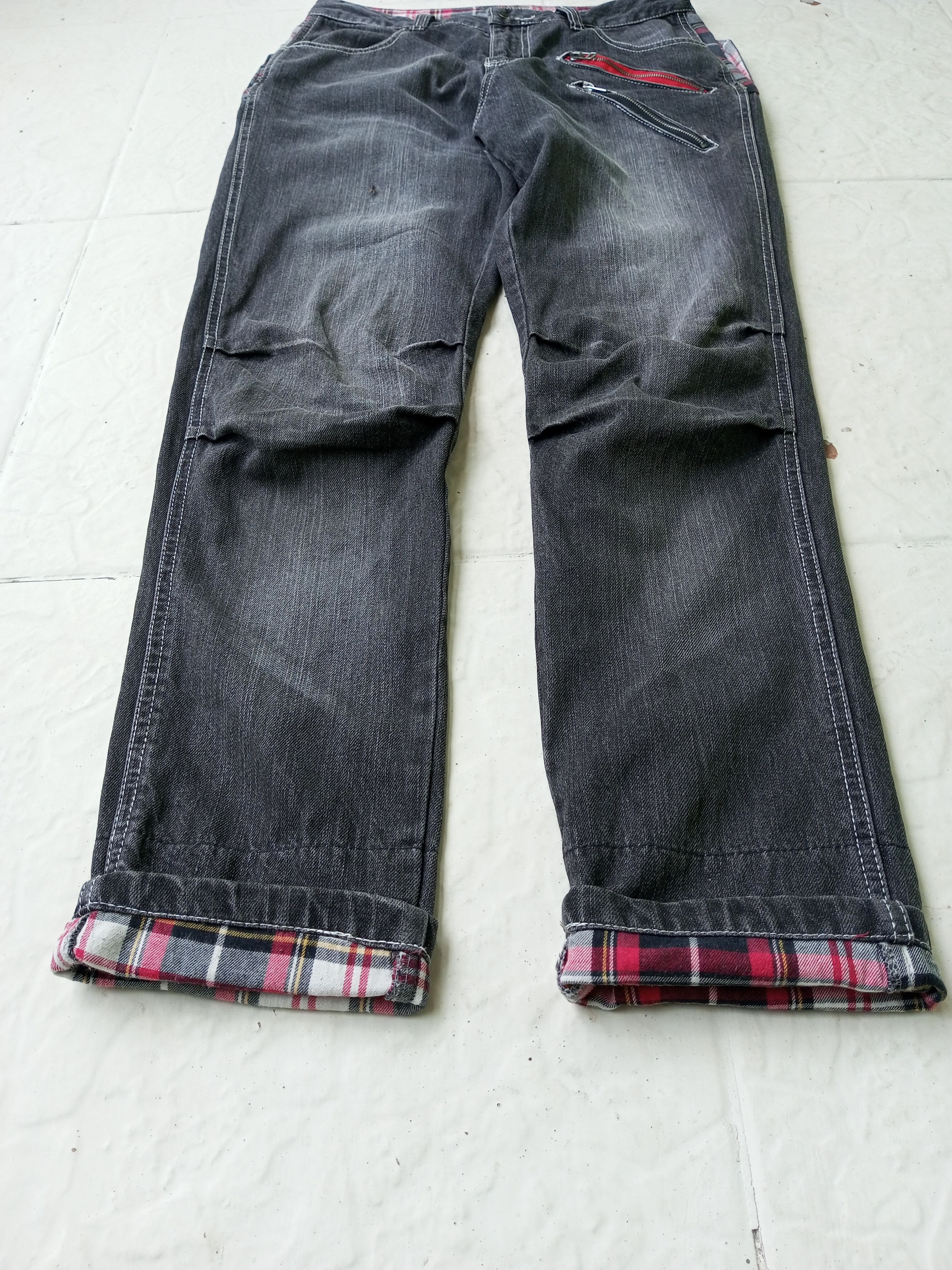 Japanese Brand Vtg Japanese Brand Tartan Layered Denim Pants Punk Style Size US 32 / EU 48 - 4 Thumbnail