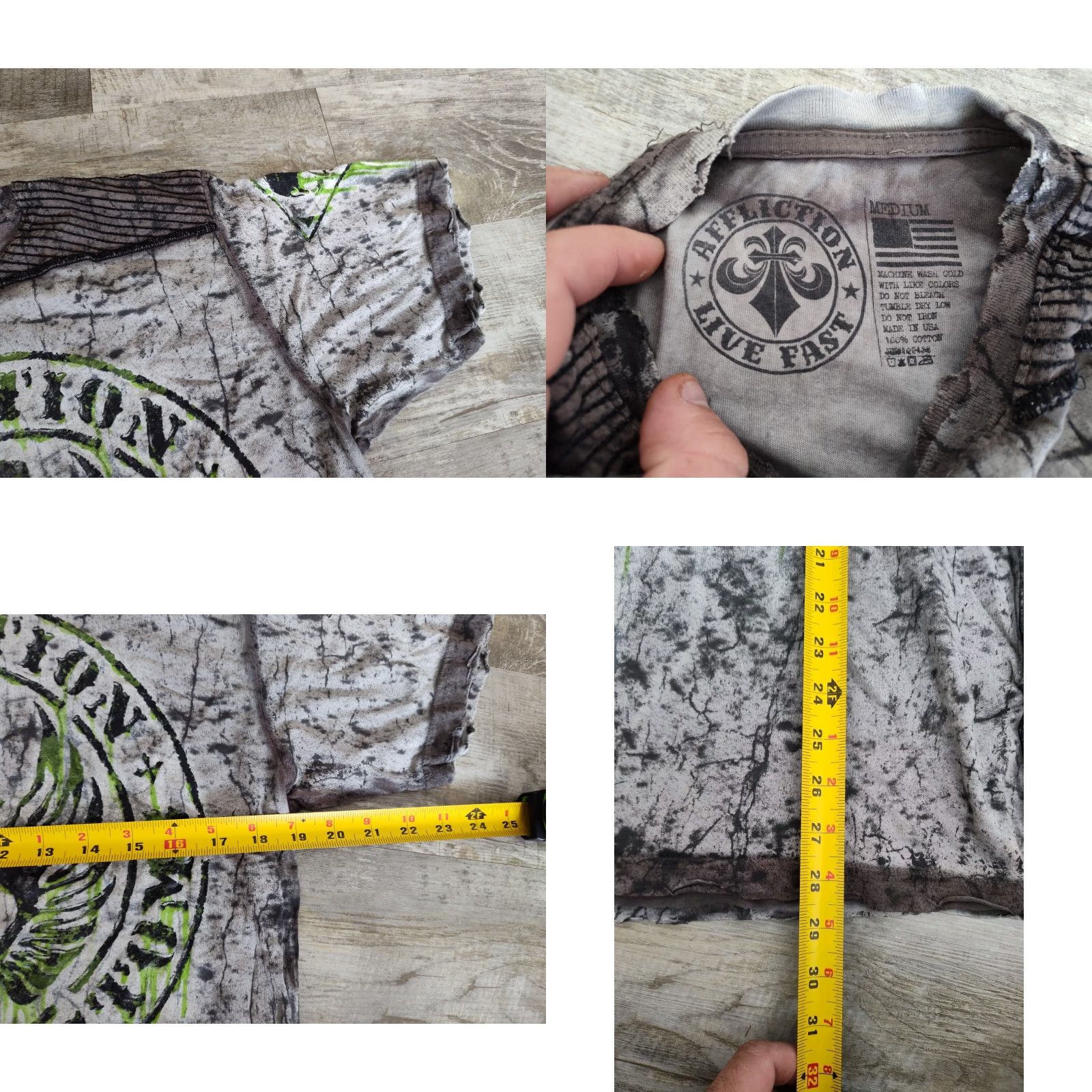 Affliction VINTAGE Affliction American Customs Men's Tie Dye T-Shirt Short Sleeve Crew Neck Gray Cotton Biker Motorcycle Skull M USA Made Size US M / EU 48-50 / 2 - 8 Thumbnail