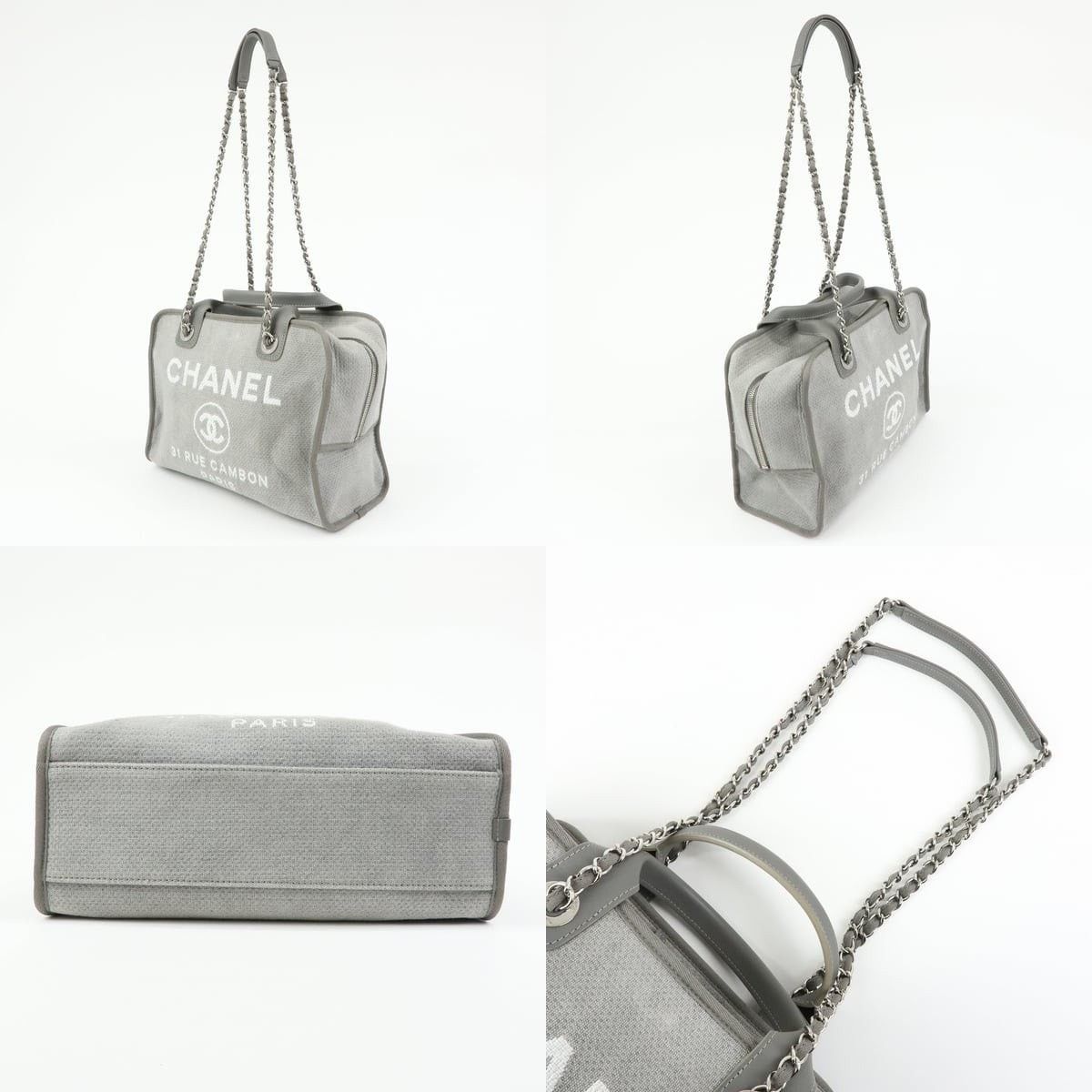 Chanel Chanel Deauville Boston Canvas & Leather Shoulder Bag Gray Size ONE SIZE - 3 Thumbnail