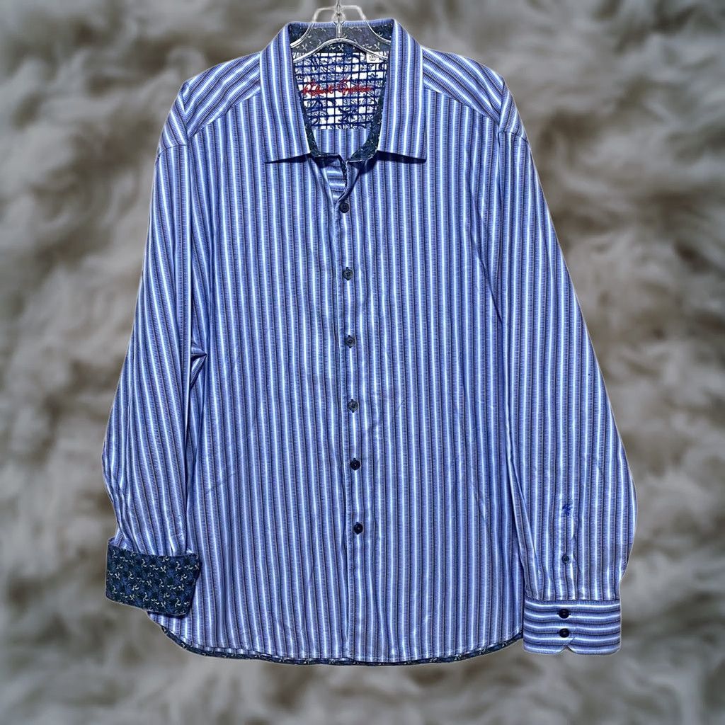 Robert Graham VINTAGE Robert Graham Classic Fit Blue Striped Button Shirt Mens 3XL Flip Cuff Luxury Size US XXL / EU 58 / 5 - 1 Thumbnail