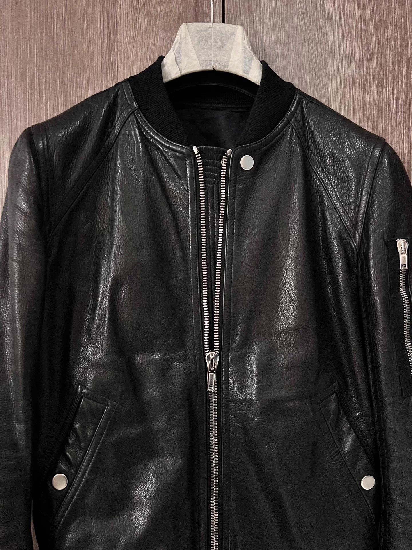 Rick Owens Rick Owens Leather Bomber Jacket with Zip-Up Size US S / EU 44-46 / 1 - 5 Thumbnail
