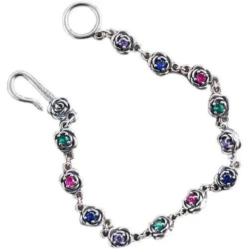 Jewelry × Sterling Silver Multicolor Flower Chain Bracelet Size ONE SIZE - 2 Thumbnail