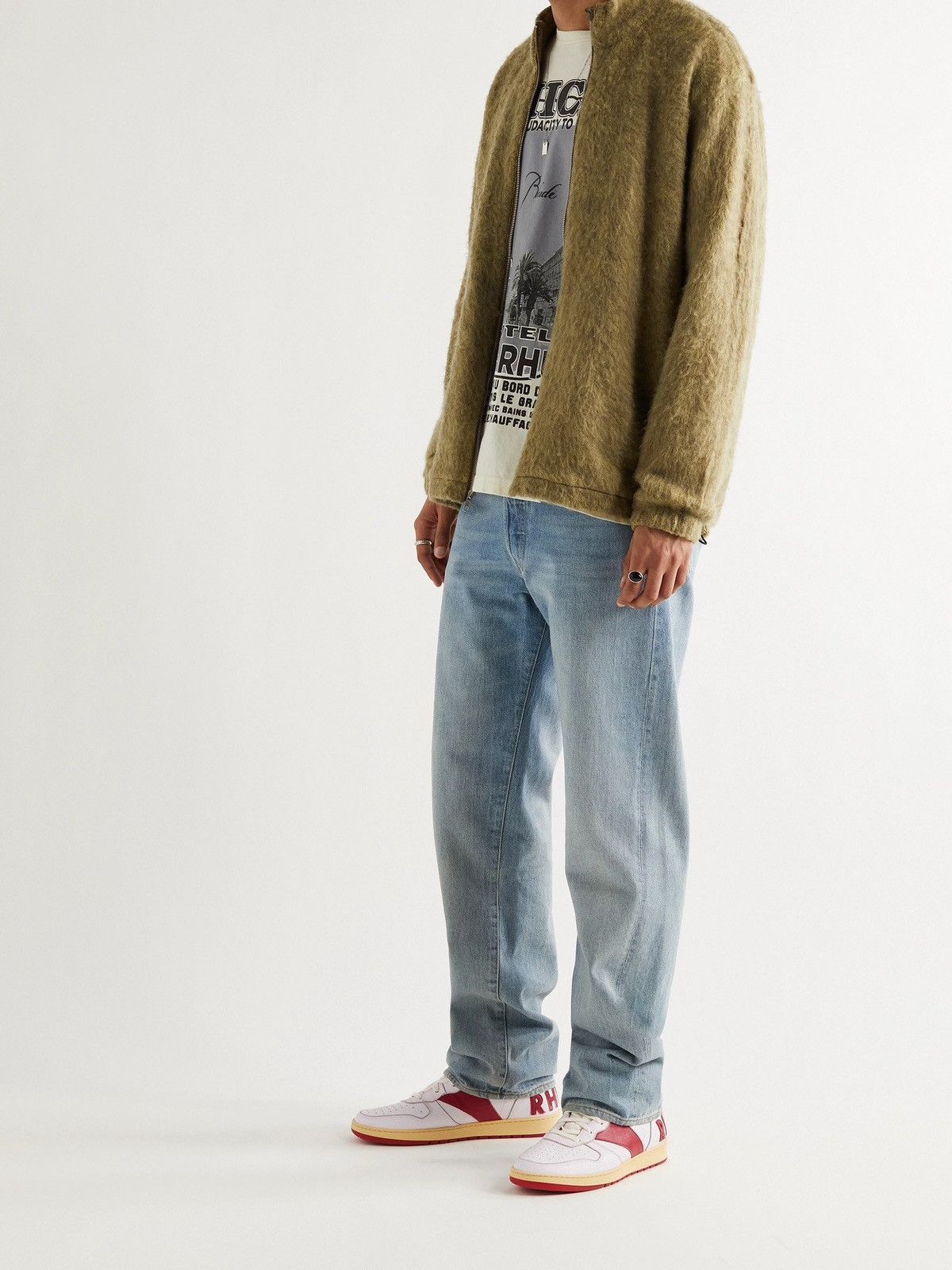 Rhude $750 Red BBall Rhecess Vintage Distressed Hi Sneaker Leather Size US 7 / EU 40 - 2 Thumbnail