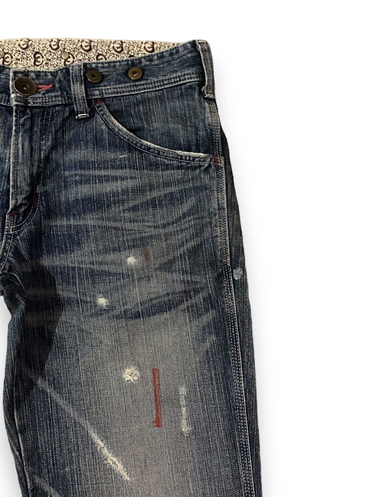 Edwin × Japanese Brand FLARE 🔥 Edwin 503 Blue Trip Distressed Splash Paint Denim Size US 33 - 7 Thumbnail