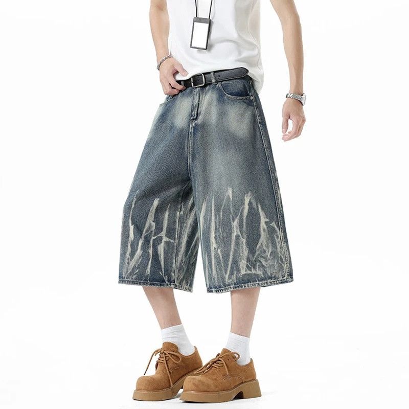 Jean Lightning Pattern Tie-Dye Denim Shorts Men Summer Size US 34 / EU 50 - 1 Thumbnail