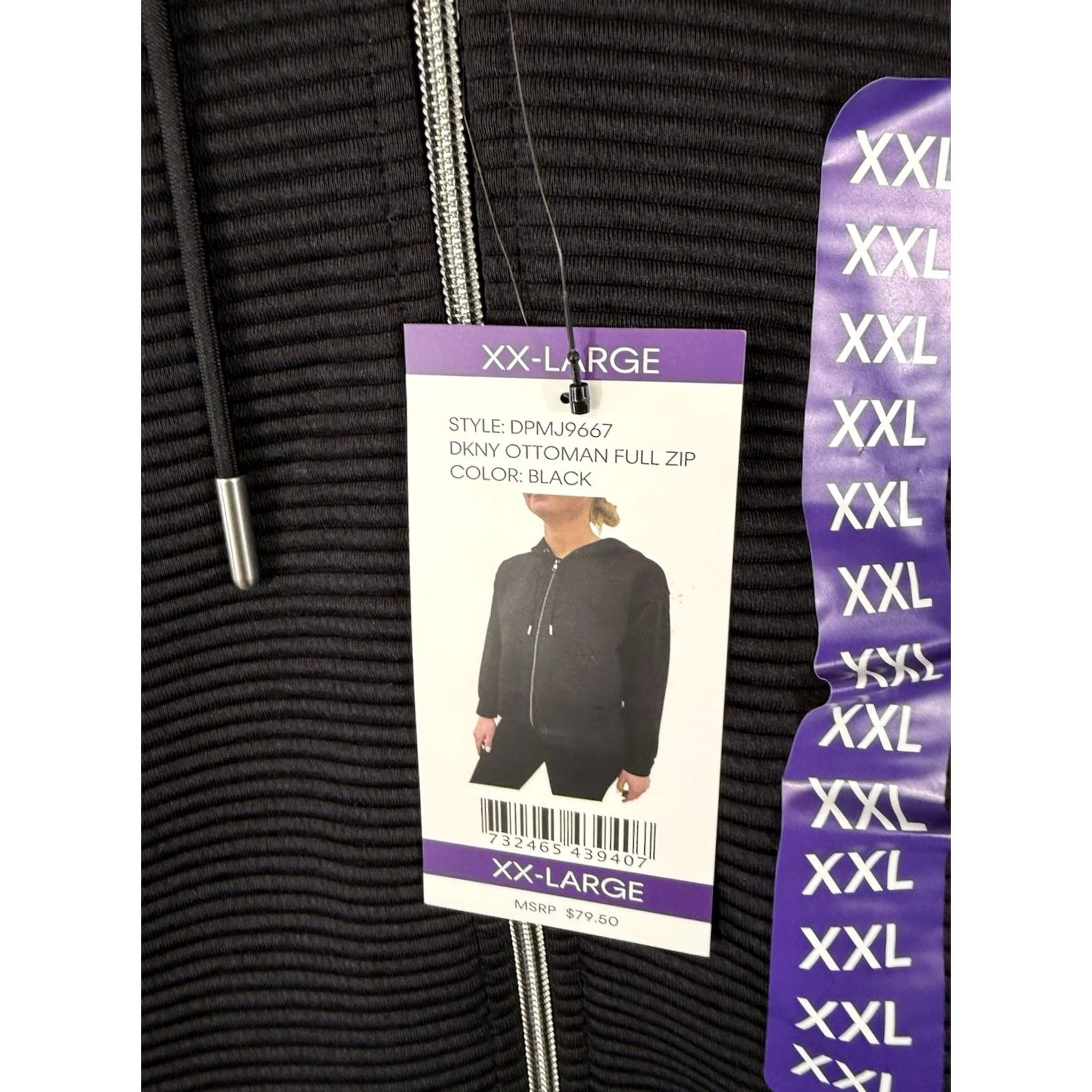 DKNY DKNY Ottoman Full-Zip Hoodie Womens 2XL Black Ribbed Stretch Pockets NWT Size XXL / US 16-18 / IT 52-54 - 5 Thumbnail
