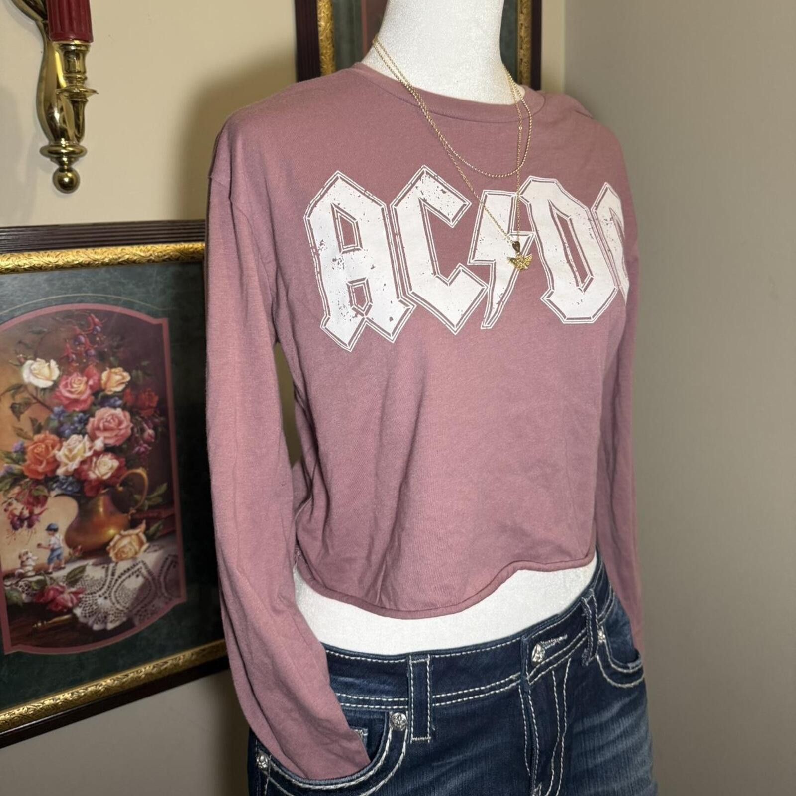 Other Deep Pink/Purple AC/DC Long Sleeve Crop Top Size S / US 4 / IT 40 - 2 Thumbnail