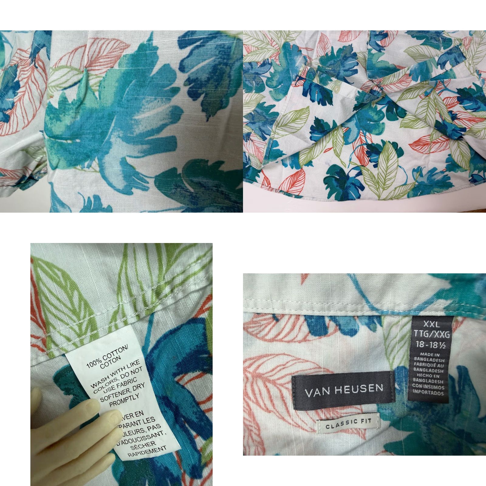Van Heusen Van Heusen Hawaiian Shirt Men 2XL White Cotton Slub Short Sleeve Button-Up Beach Tropical Size US XXL / EU 58 / 5 - 8 Thumbnail