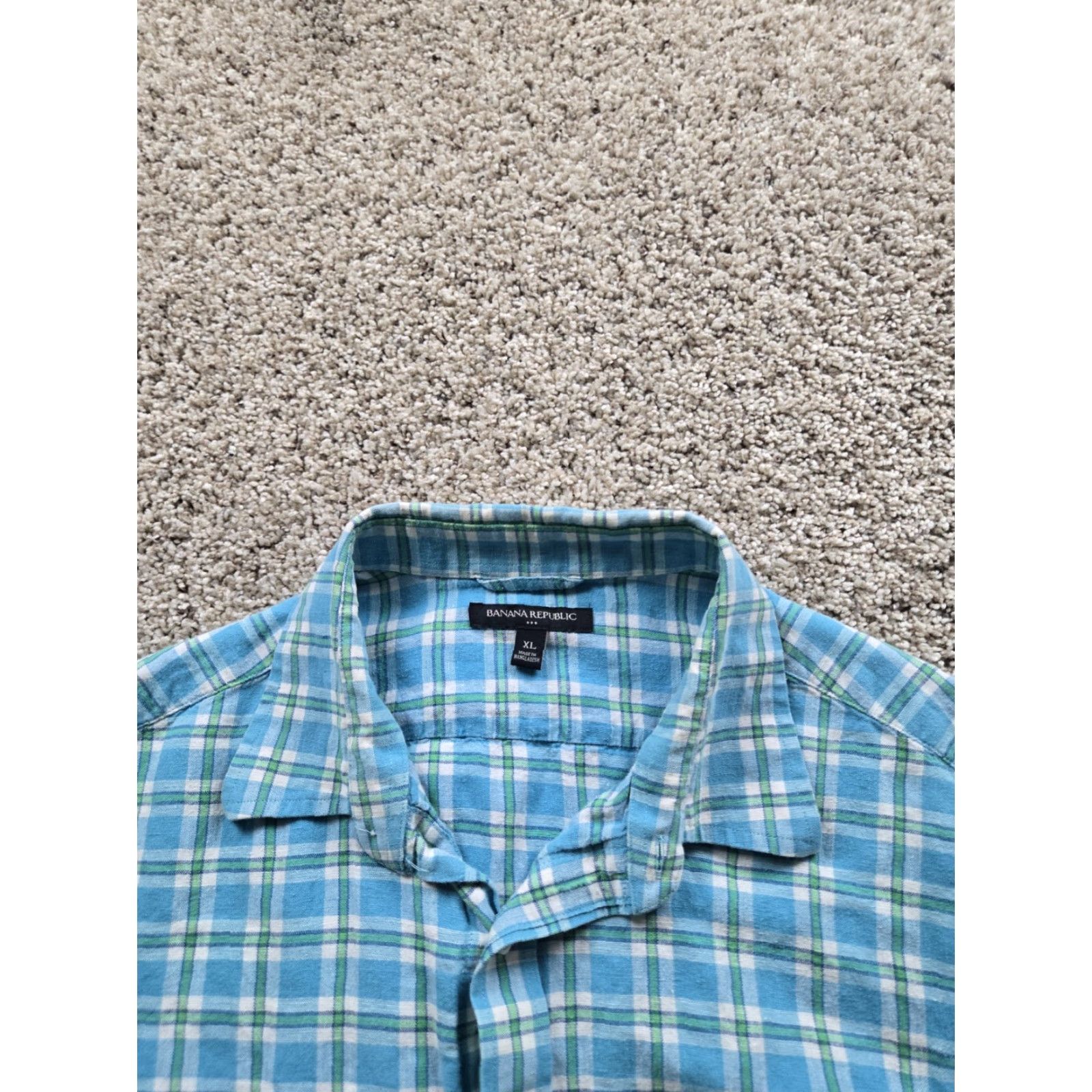Banana Republic Banana Republic Shirt Mens XL Blue Plaid Button Up Linen Blend Casual Summer Size US XL / EU 56 / 4 - 3 Thumbnail