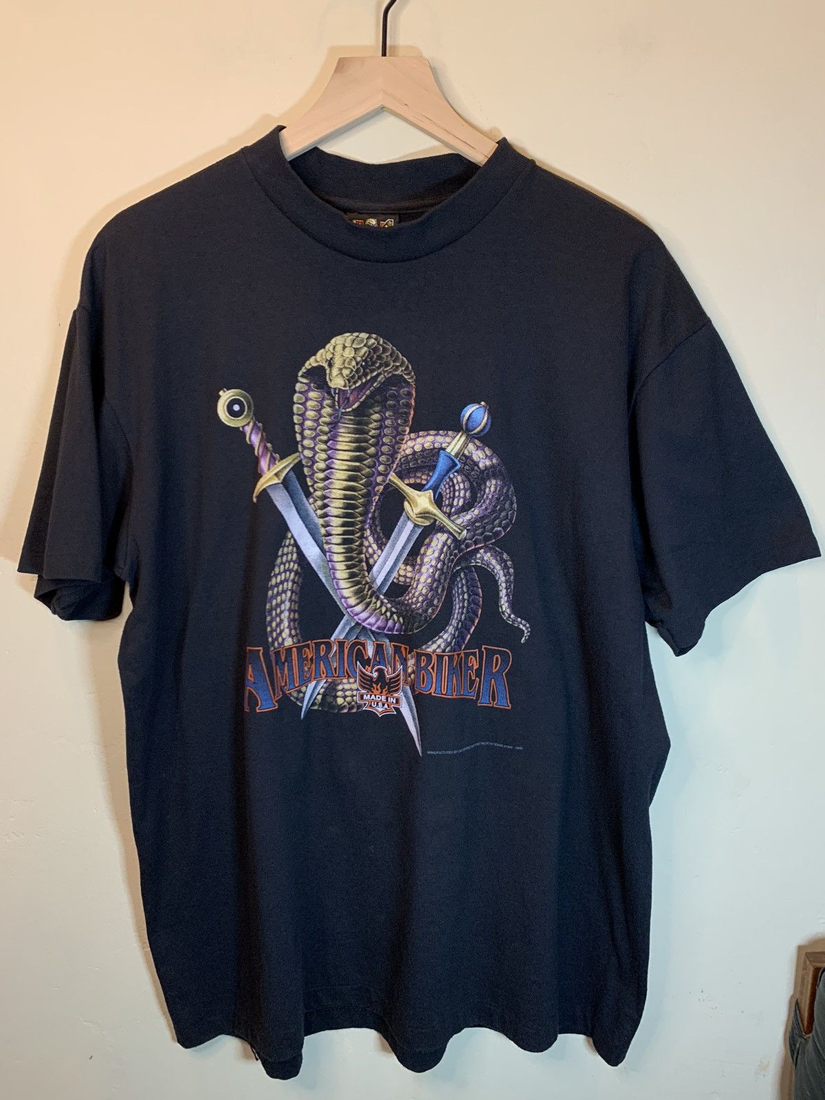 Vintage RARE Vintage 1992 3D Emblem American Biker Rattlesnake Shirt Size US XL / EU 56 / 4 - 1 Thumbnail