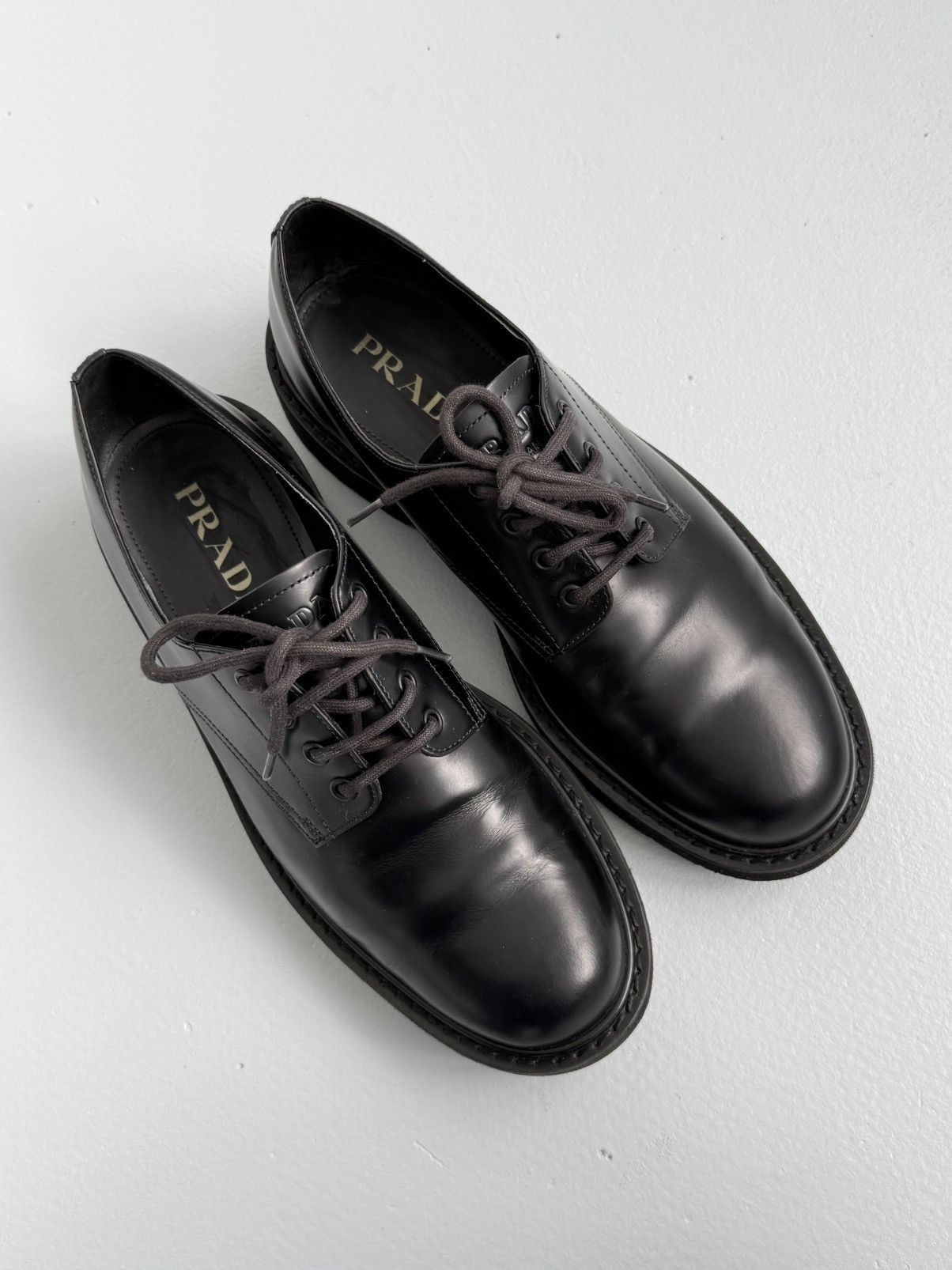 Prada Prada Leather Derby Shoes Black Classic Lace Up Italy Size US 10 / EU 43 - 6 Thumbnail